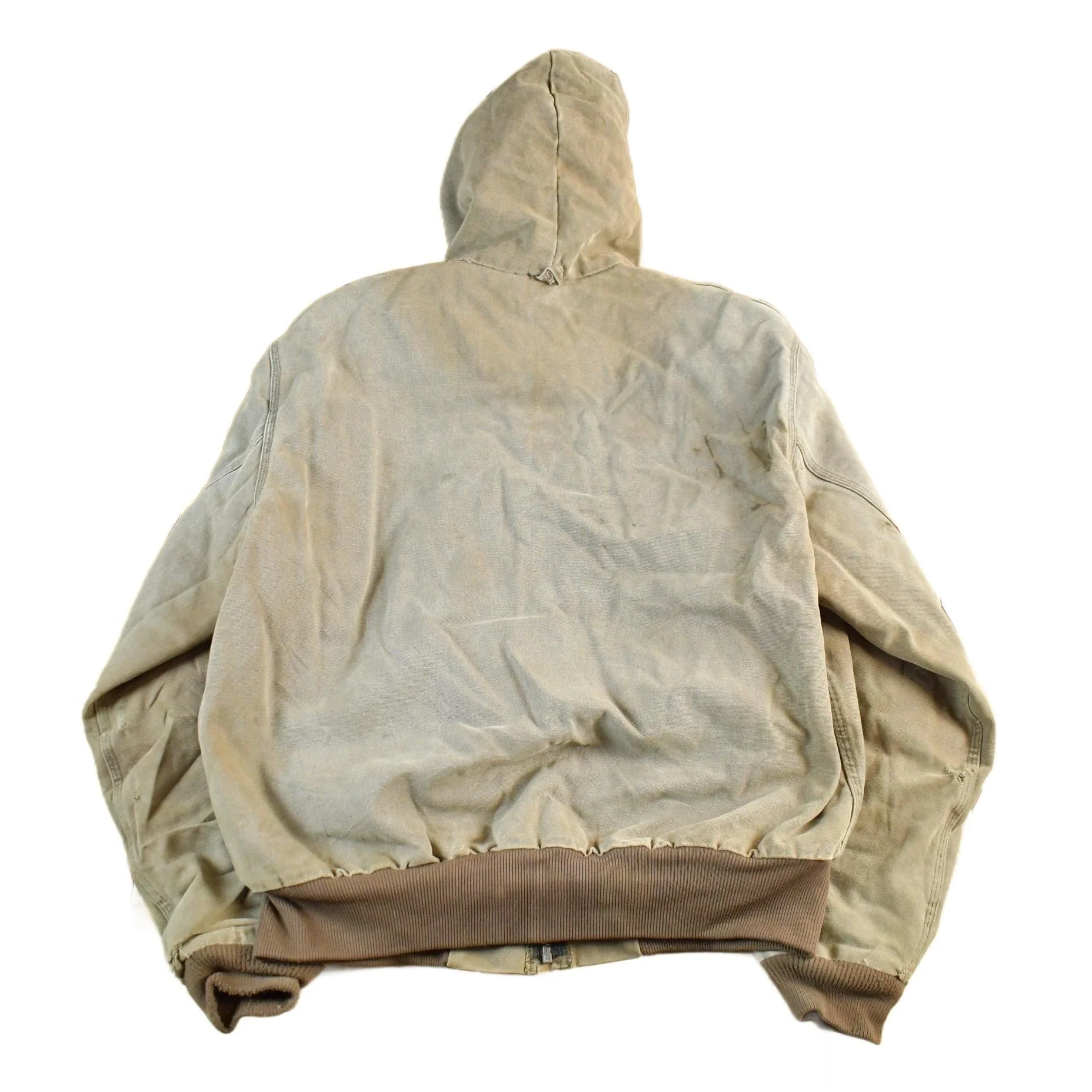 Vintage 1980s Carhartt Sun Faded Distressed Canvas Hooded Work Jacket Men's Large - Image 2
