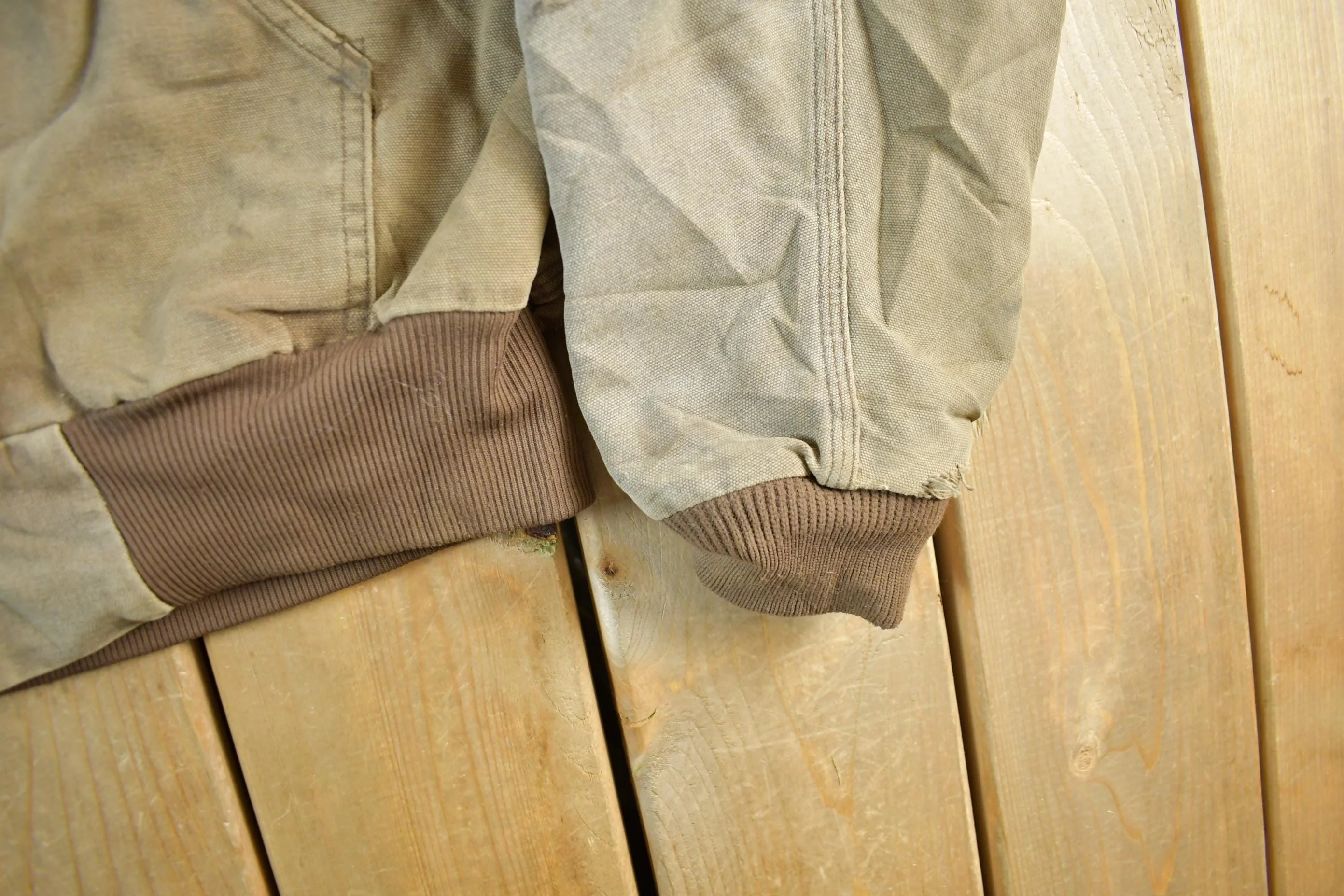 Vintage 1980s Carhartt Sun Faded Distressed Canvas Hooded Work Jacket Men's Large - Image 4