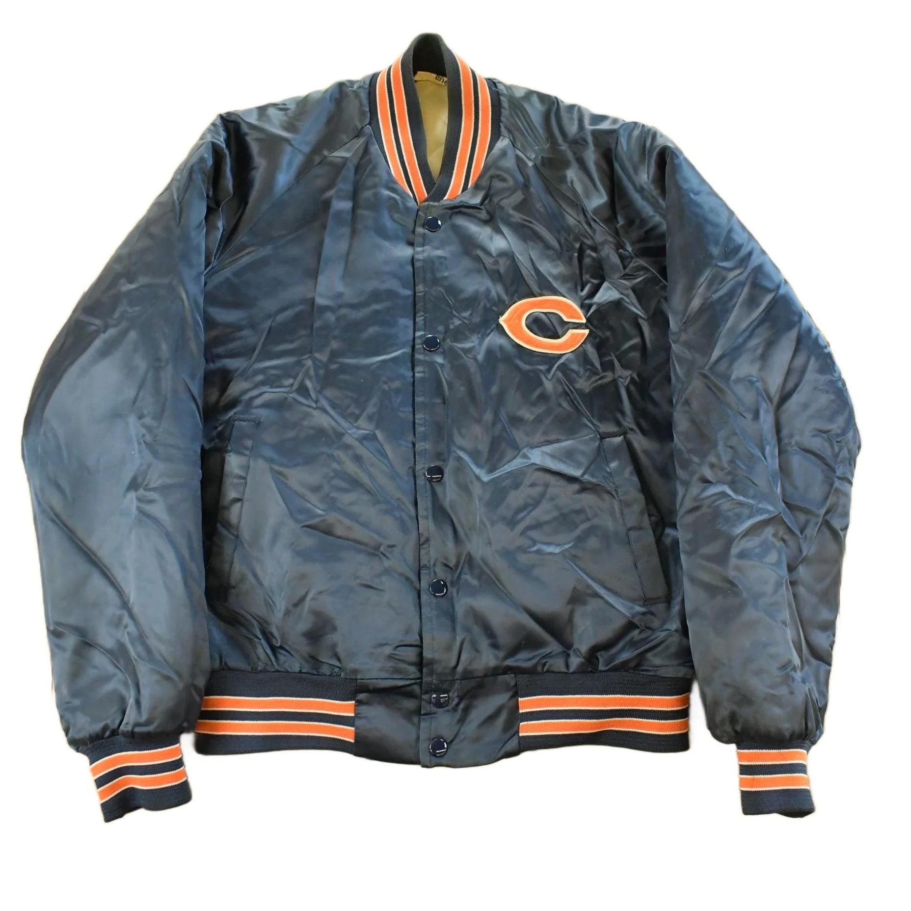 Vintage 1980s Chicago Bears NFL Satin Snap Button Bomber Jacket Men's Medium