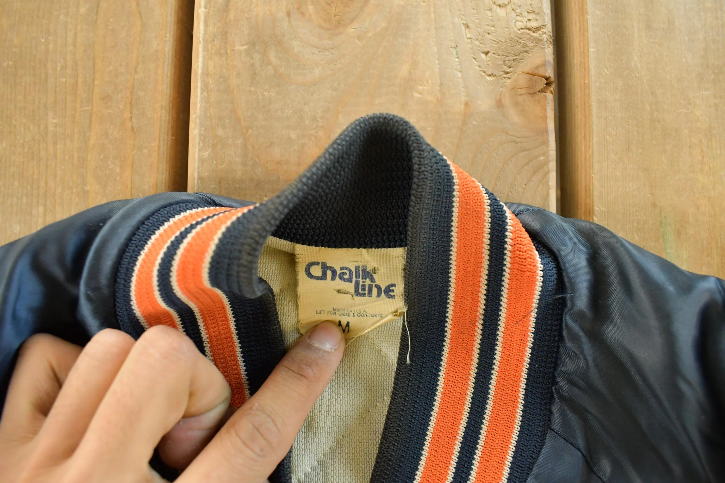 Vintage 1980s Chicago Bears NFL Satin Snap Button Bomber Jacket Men's Medium - Image 5