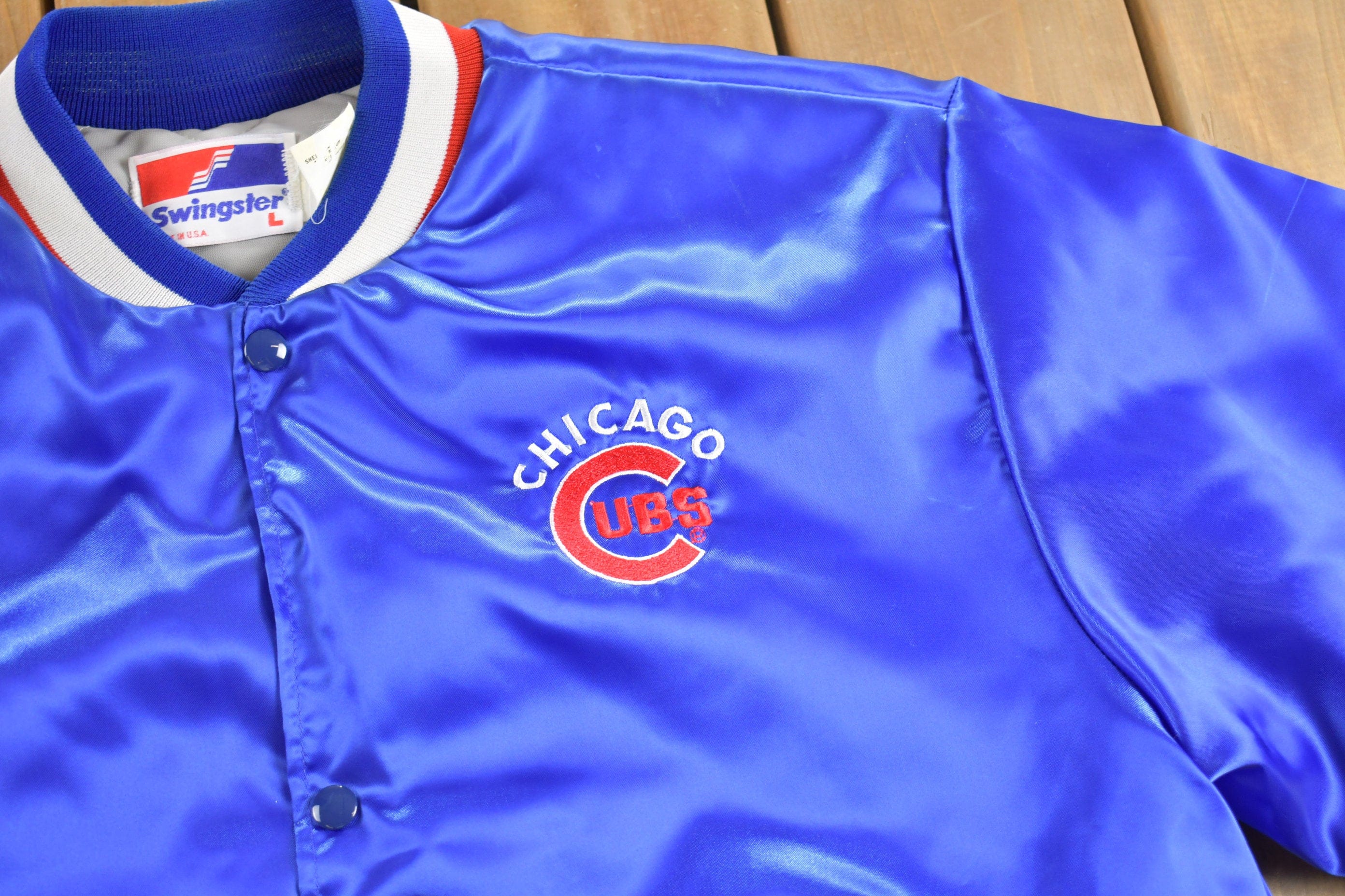 Vintage 1980s Chicago Cubs MLB Satin Jacket Men's Large - Image 3