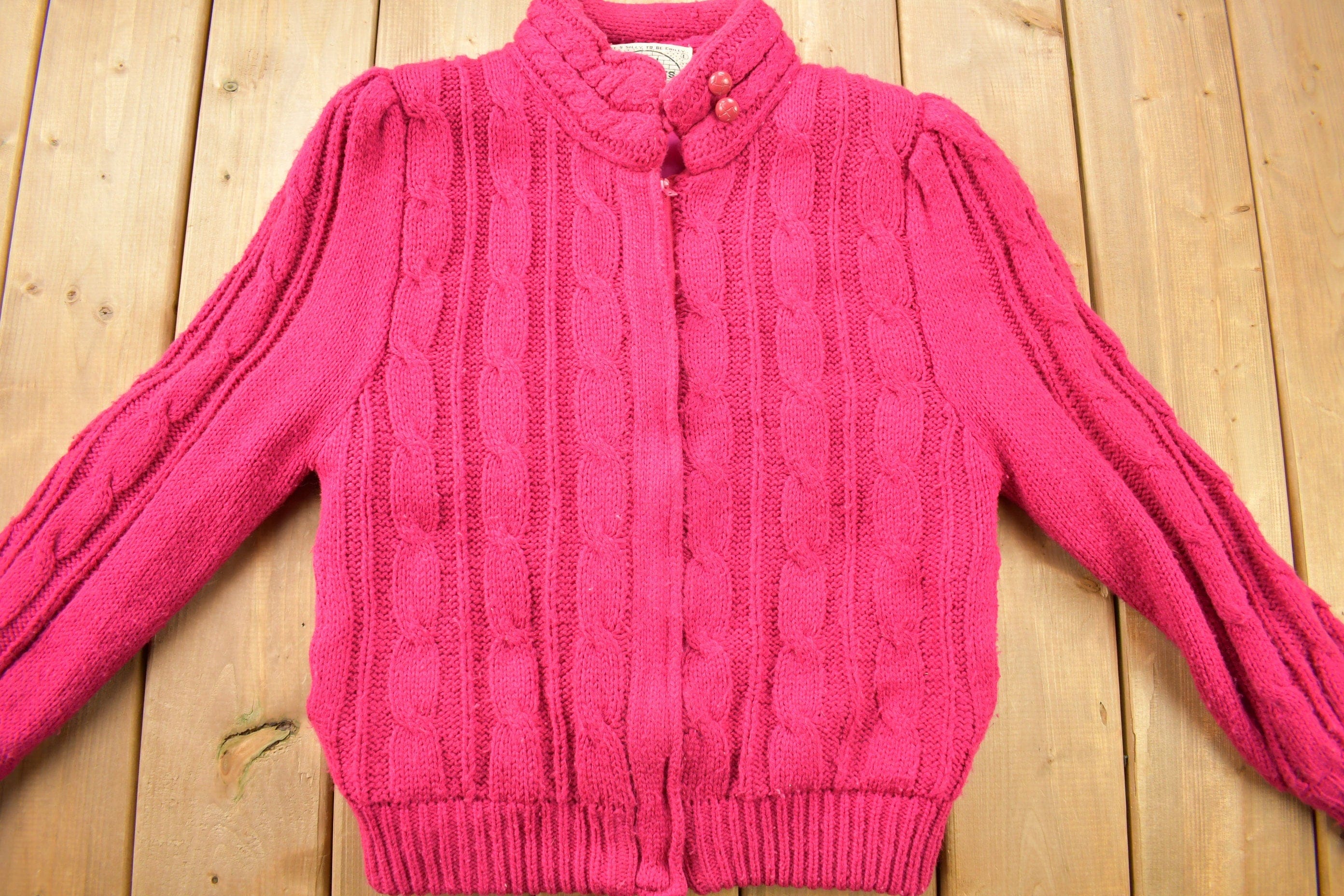 Vintage 1980s Chill Chasers 3D Pink Cable Knit Sweater - Image 3