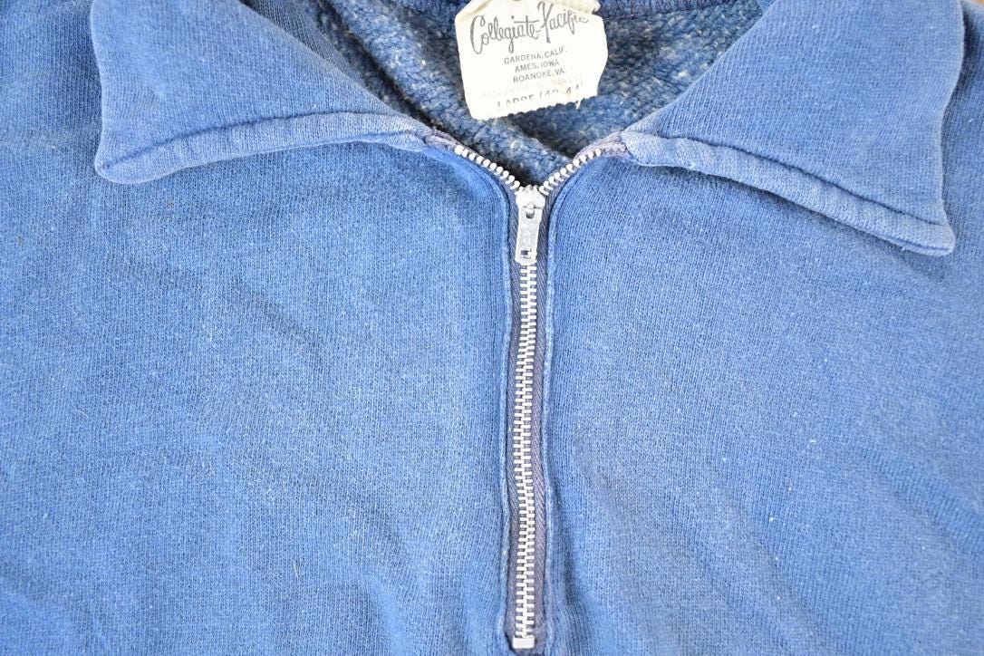 Vintage 1980s Collegiate Pacific Blank Navy Quarter Zip Sweatshirt Men's M - Image 4