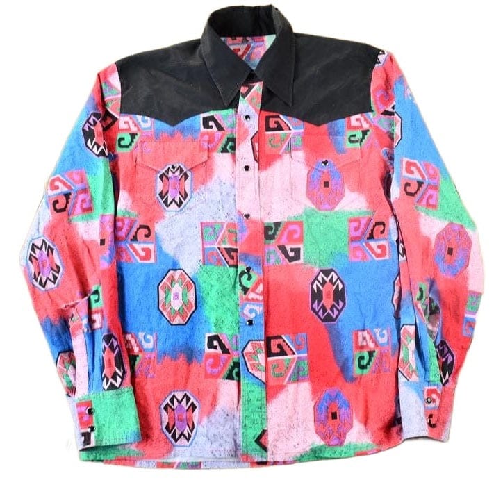 Vintage 1980s Colourful Aztec Pattern Button Up Shirt Men's Large