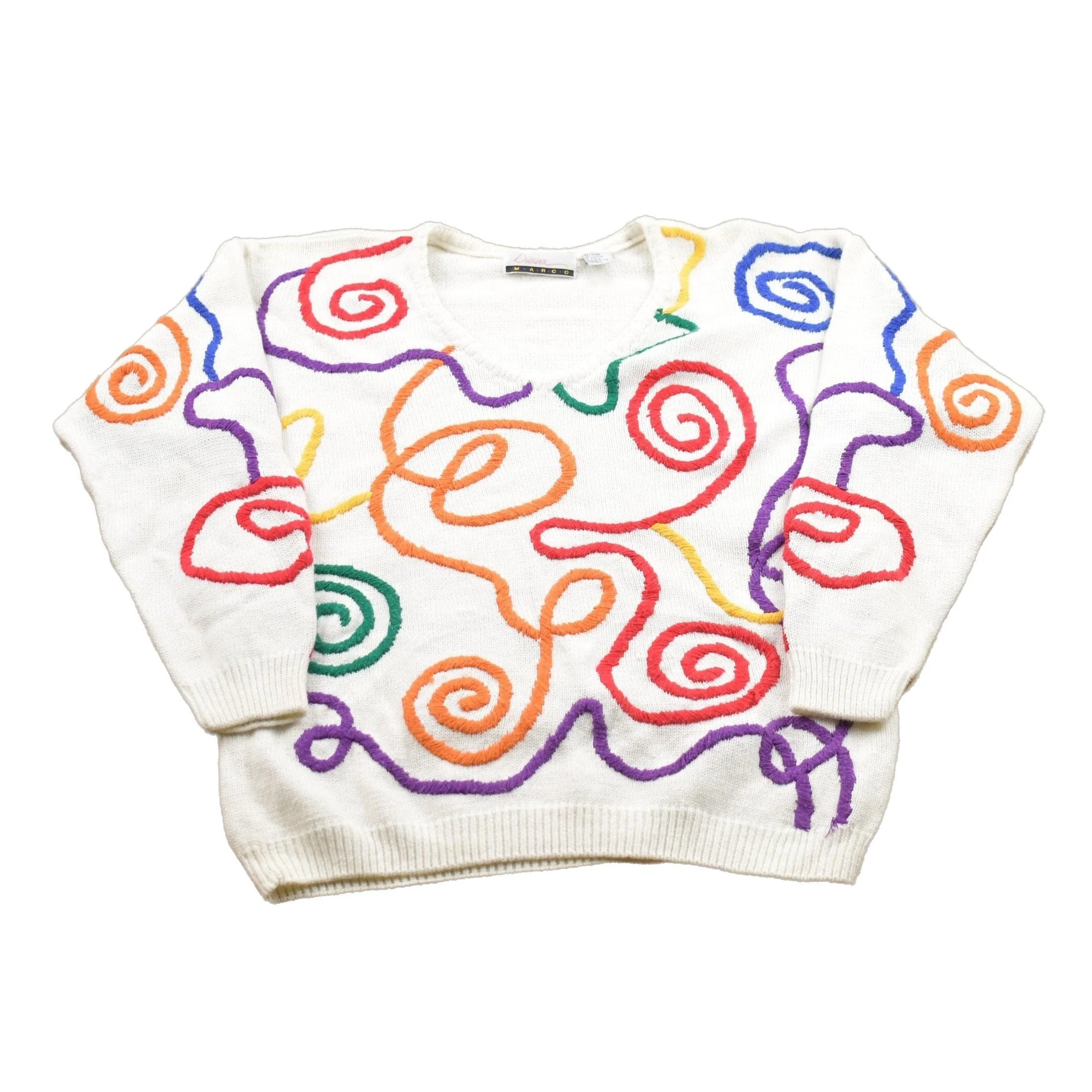 Vintage 1980s Colourful Design Knit Crewneck Sweater Men's Small
