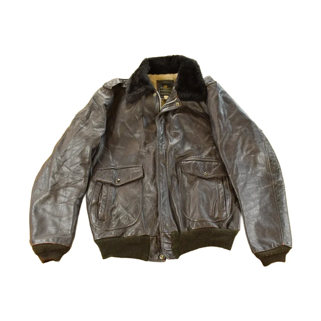 Vintage 1980s Cooper Shearling Fur Lined Leather Bomber Flight Jacket Men's XL