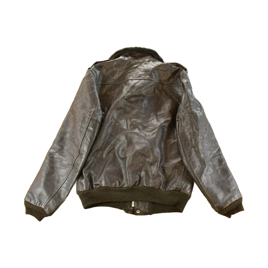 Vintage 1980s Cooper Shearling Fur Lined Leather Bomber Flight Jacket Men's XL - Image 2