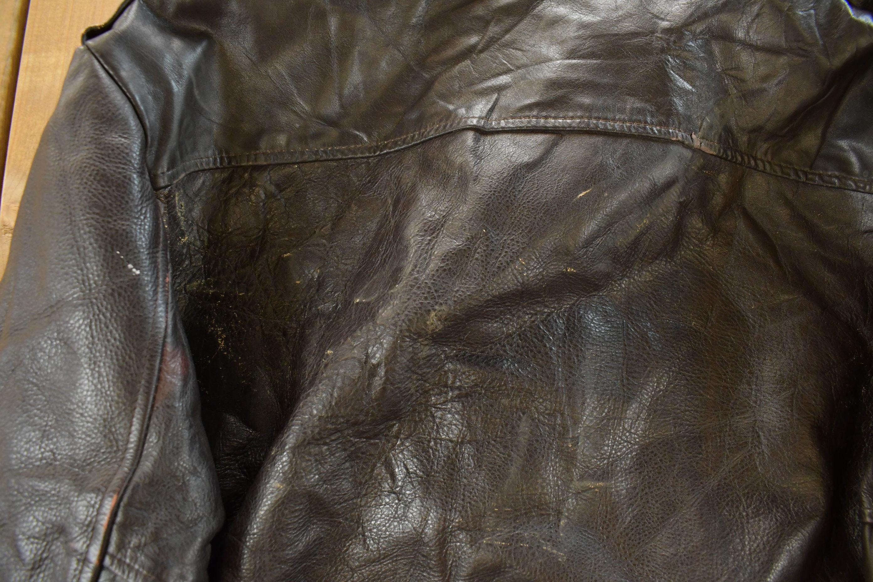 Vintage 1980s Cooper Shearling Fur Lined Leather Bomber Flight Jacket Men's XL - Image 8