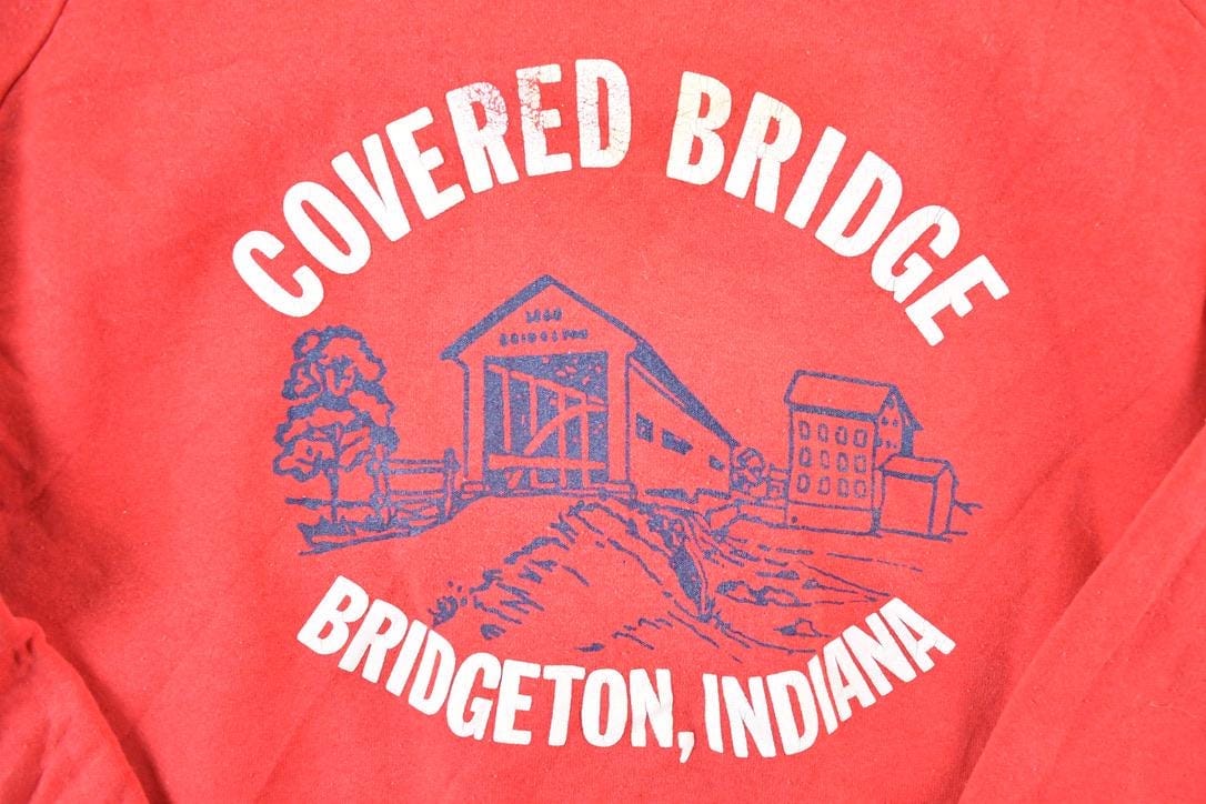 Vintage 1980s Covered Bridge Bridgeton Indiana Outdoorsman Crewneck Sweatshirt Mens L - Image 3
