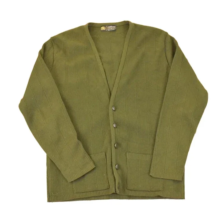 Vintage 1980s Crimplene Olive Cardigan Sweater Mens L