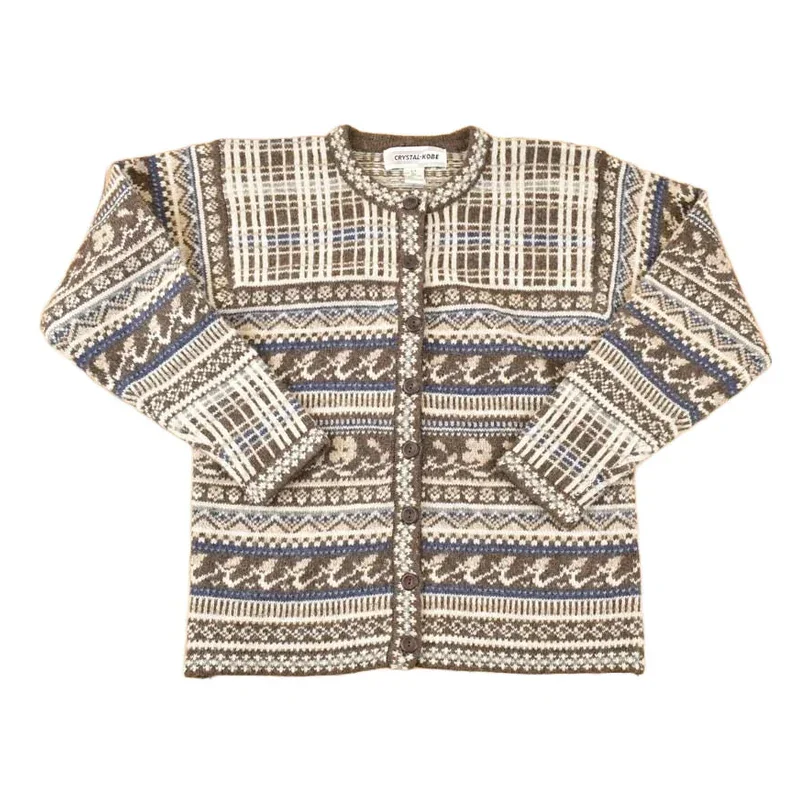 Vintage 1980s Crystal Kobe Shetland Wool Knit Cardigan Sweater Women's S