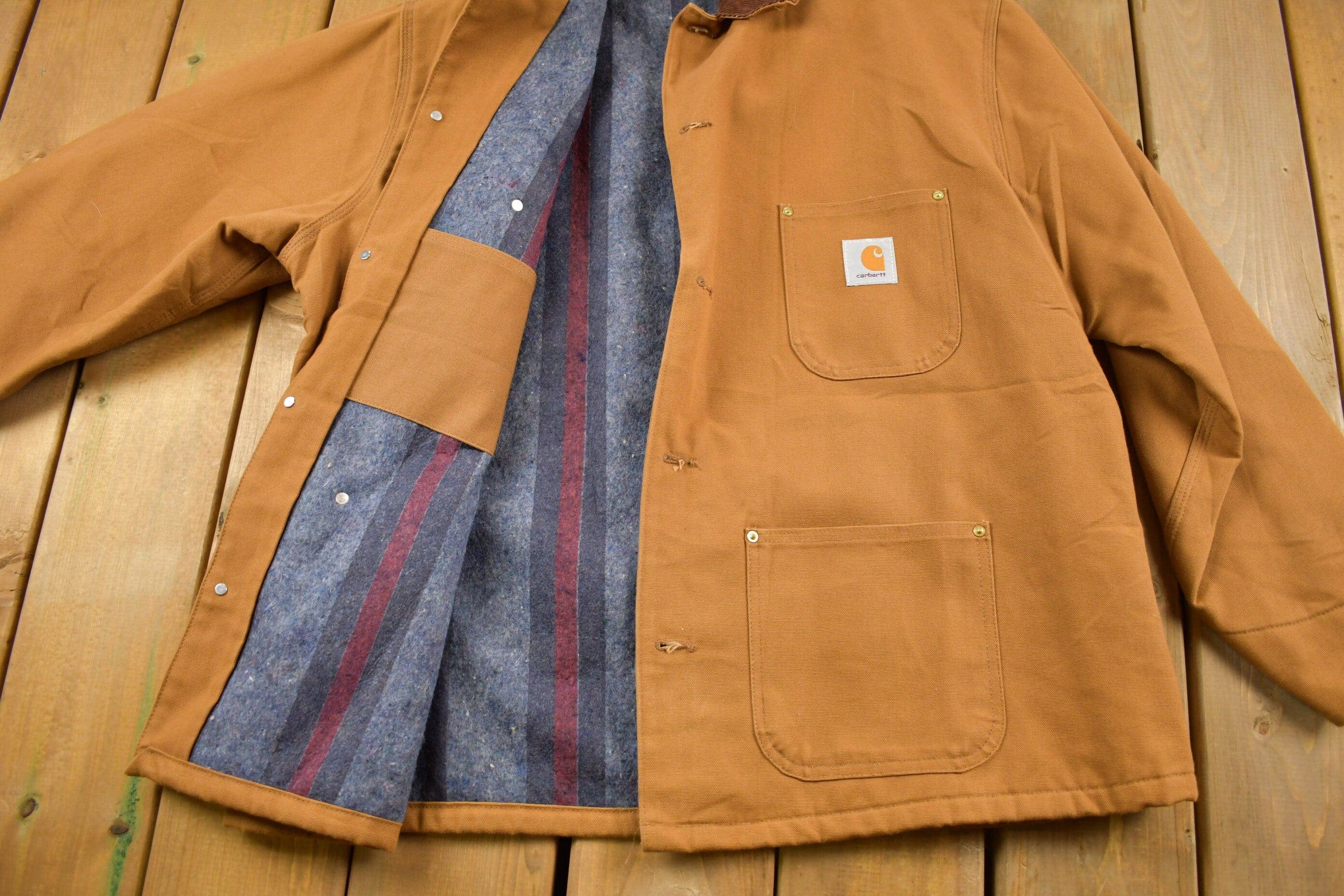 Vintage 1980s Deadstock Carhartt SMCO Blanket Lined Chore Coat Workwear Men's XL - Image 3