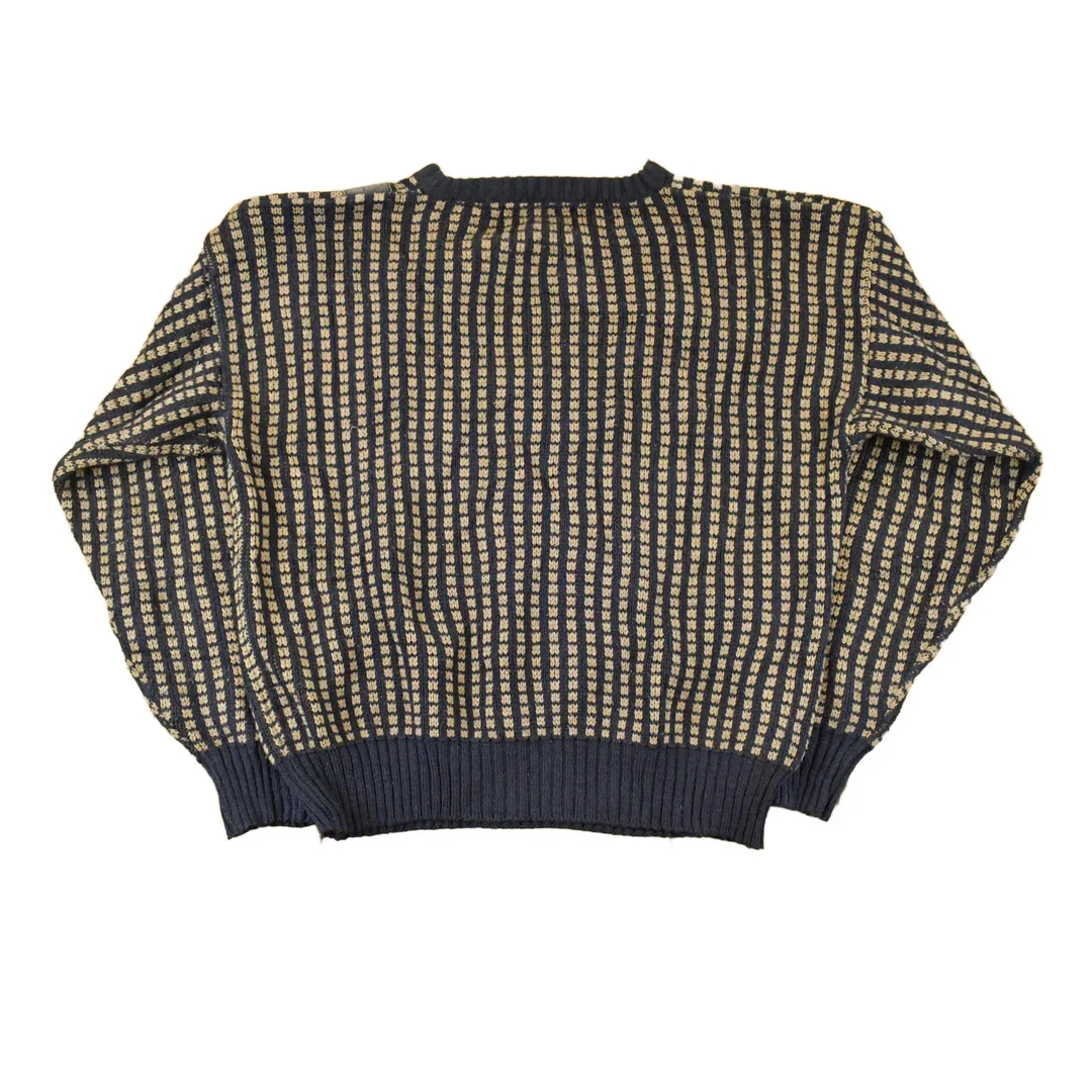 Vintage 1980s Desonos Leatherette Patch Abstract Knit Crewneck Sweater Mens M - Image 2