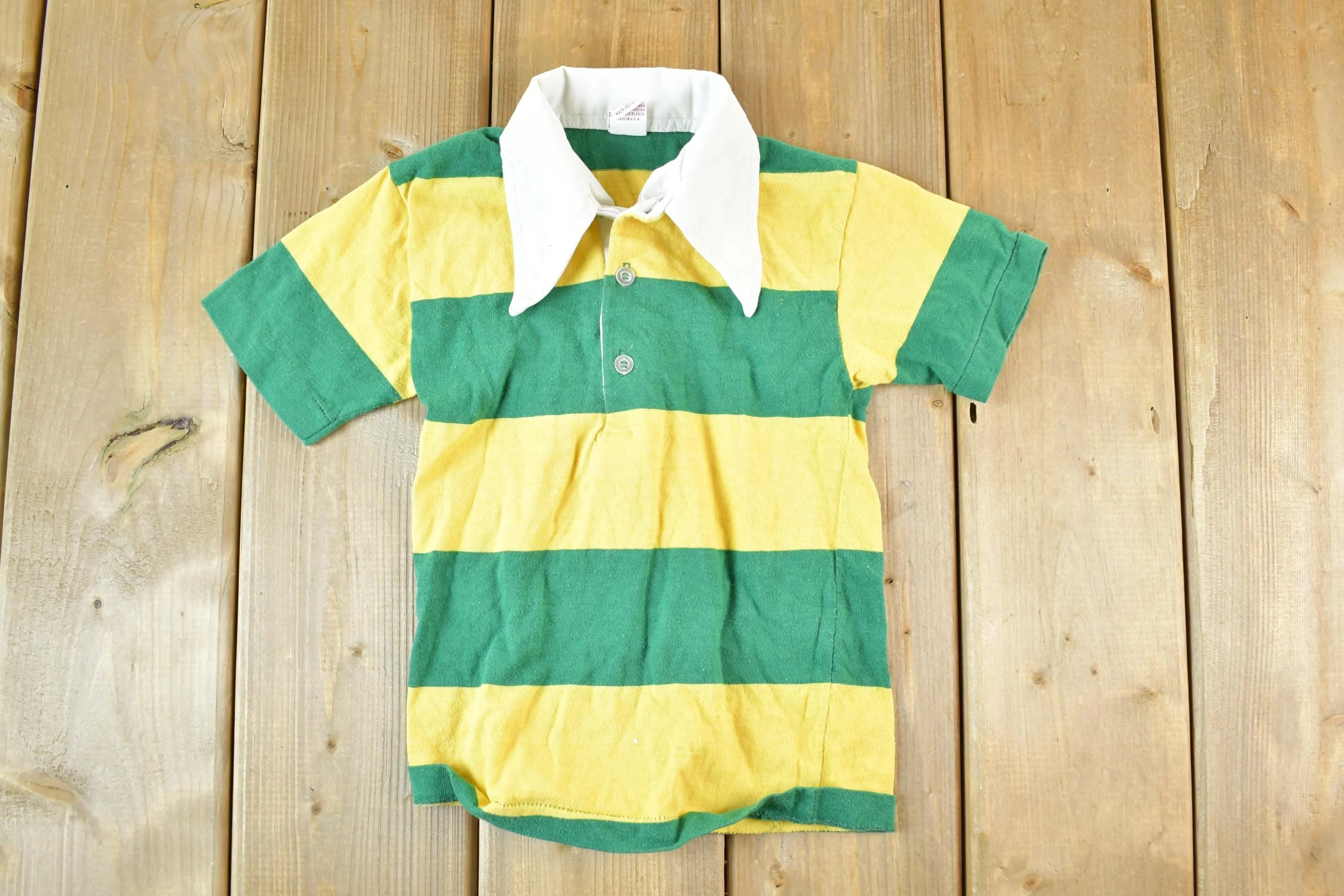 Vintage 1980s Donmoor Striped Button Up Polo Shirt Youth Small - Image 3