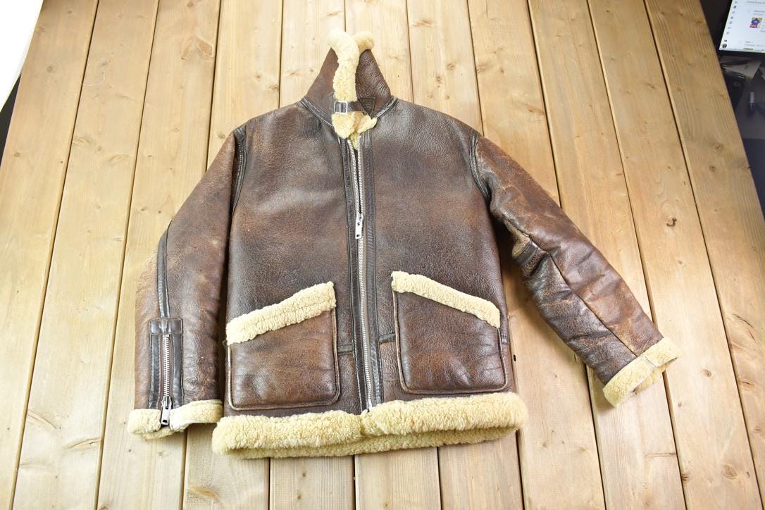 Vintage 1980s Douglas Authentic Shearling Bomber Aviation Jacket Men's Small - Image 8