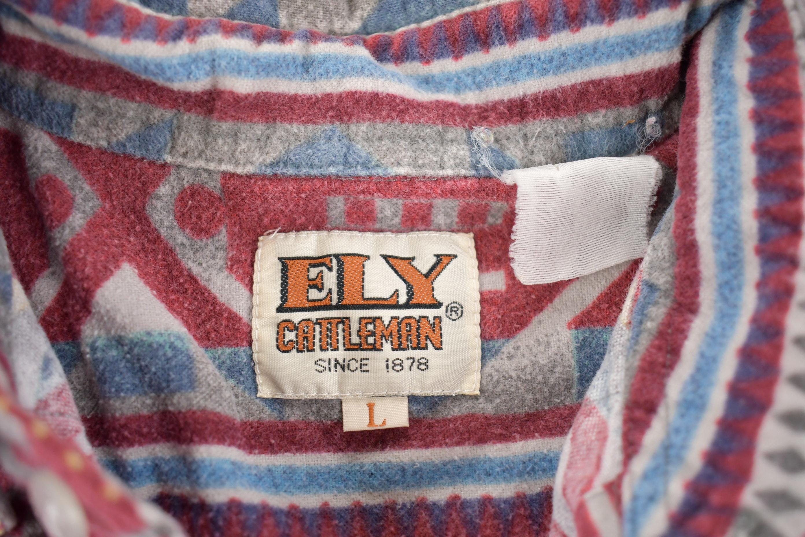 Vintage 1980s Ely Cattleman South Western Style Button Up Rodeo Aztec Shirt Men's Large - Image 3