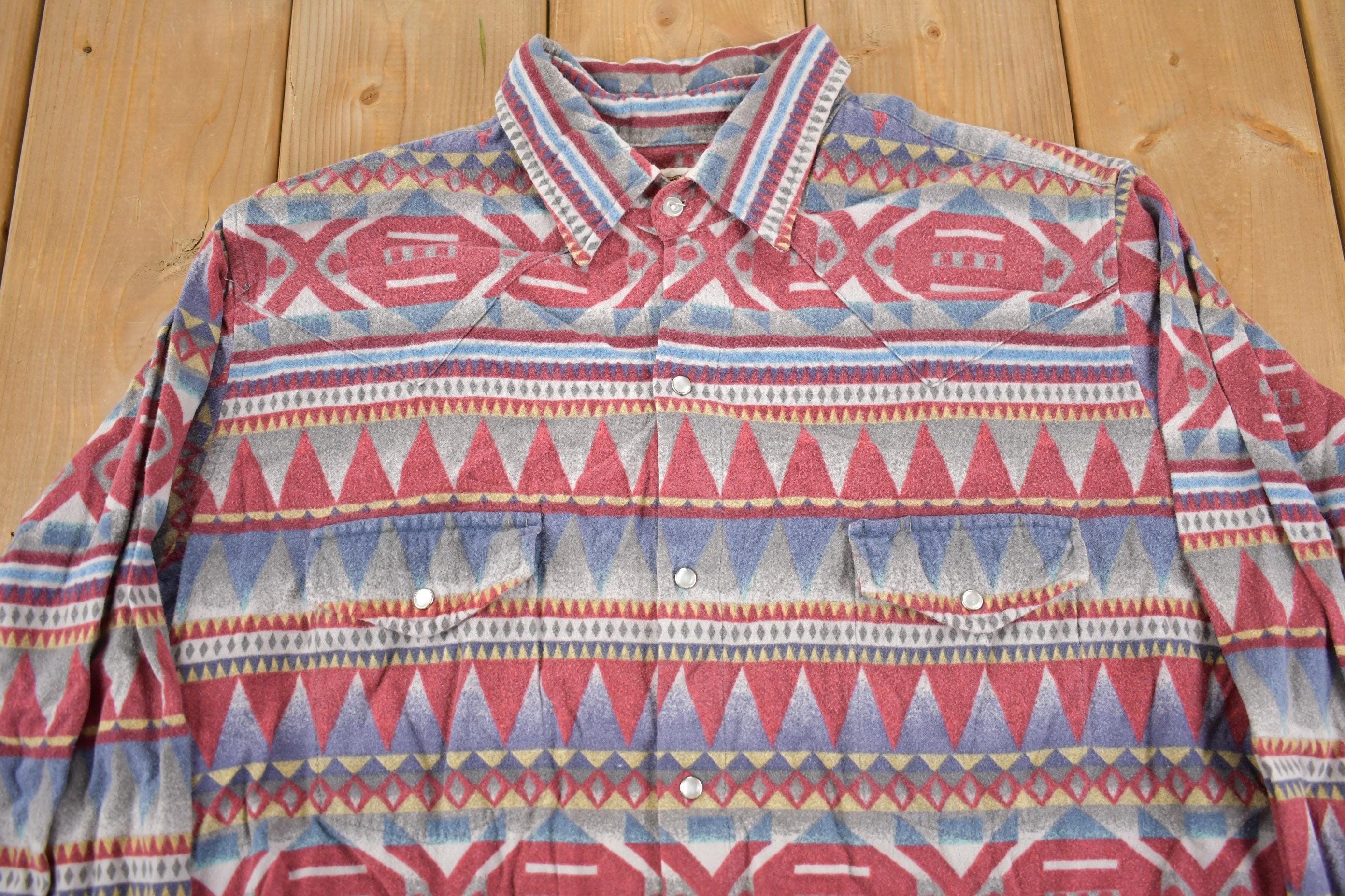 Vintage 1980s Ely Cattleman South Western Style Button Up Rodeo Aztec Shirt Men's Large - Image 4