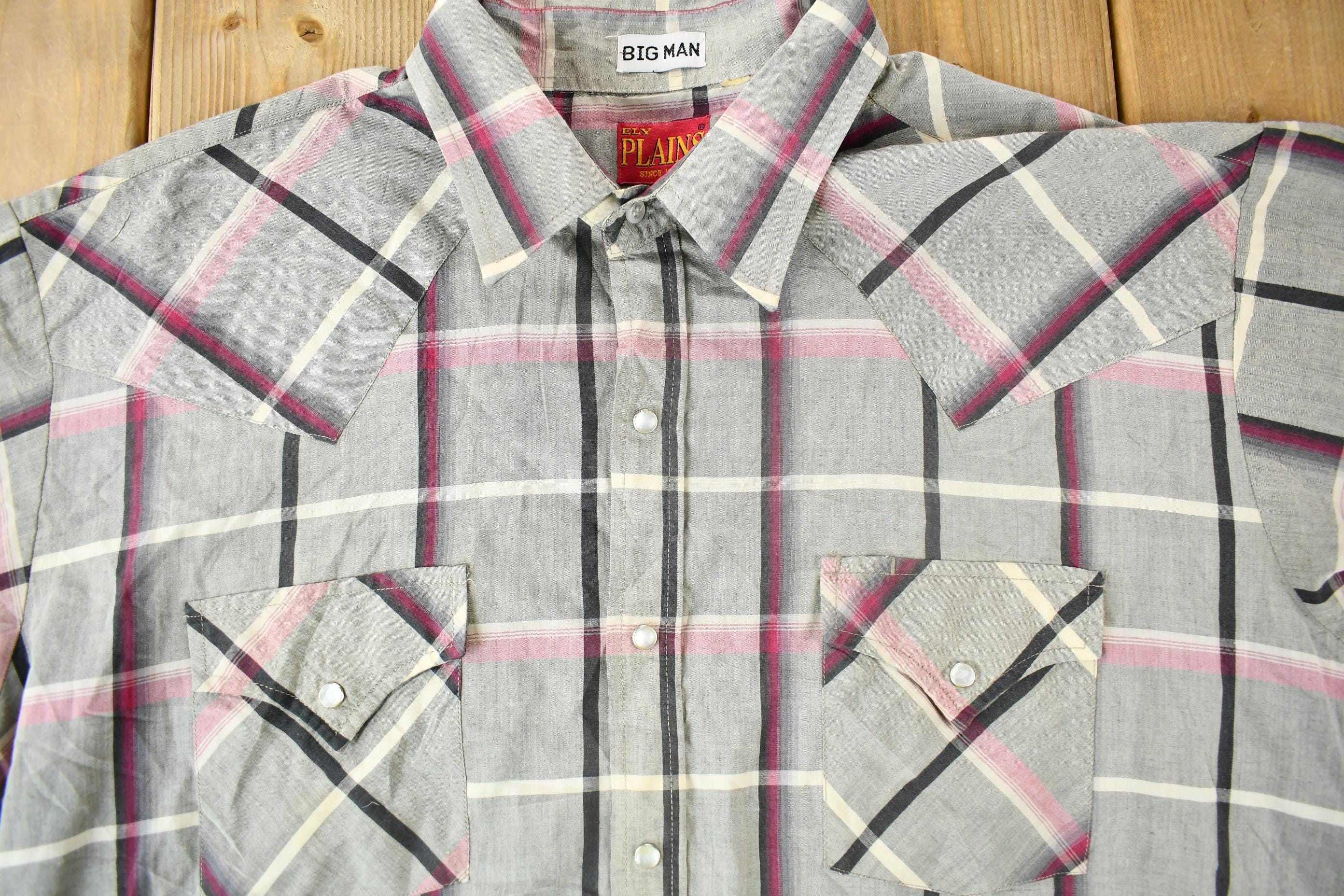Vintage 1980s Ely Plains Western Cowboy Style Plaid Button Up Shirt Men's Large - Image 3