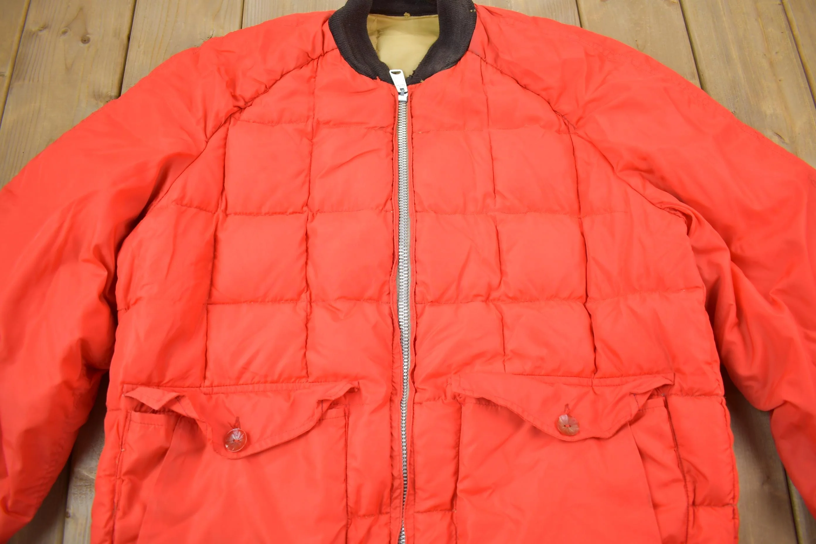 Vintage 1980s Falcon Brand Woods Reversible Goose Down Bomber Jacket Made In Canada Men's Large - Image 6