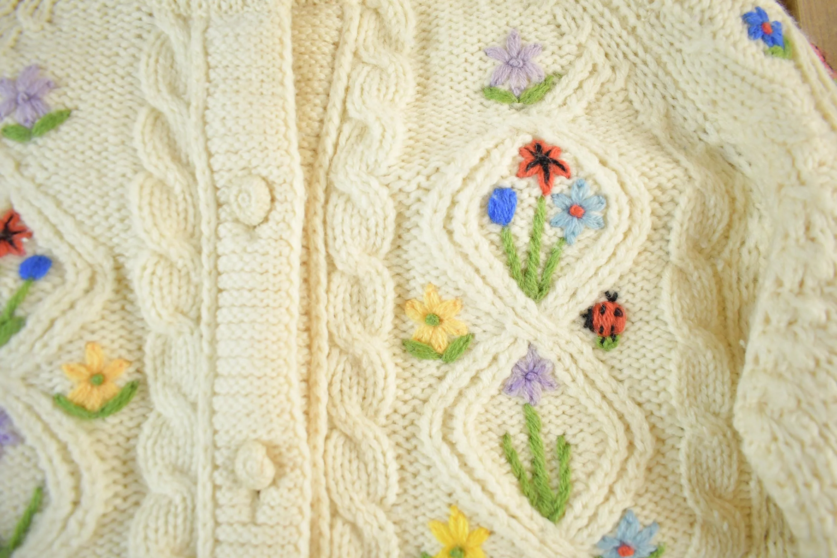 Vintage 1980s Floral Knit Cardigan Sweater Women's Medium - Image 4