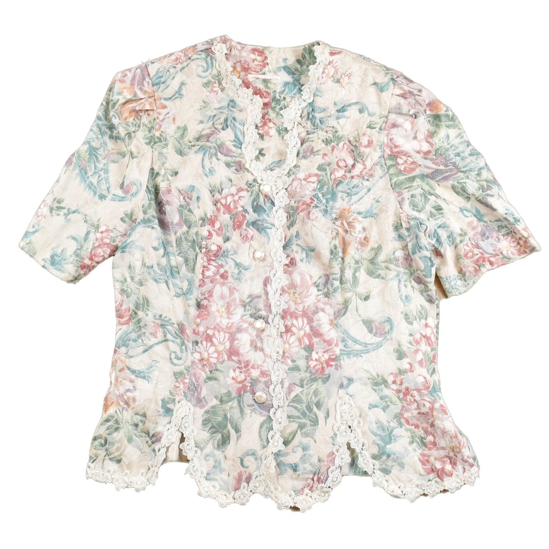 Vintage 1980s Floral Tapestry Button Up Shirt Men's S