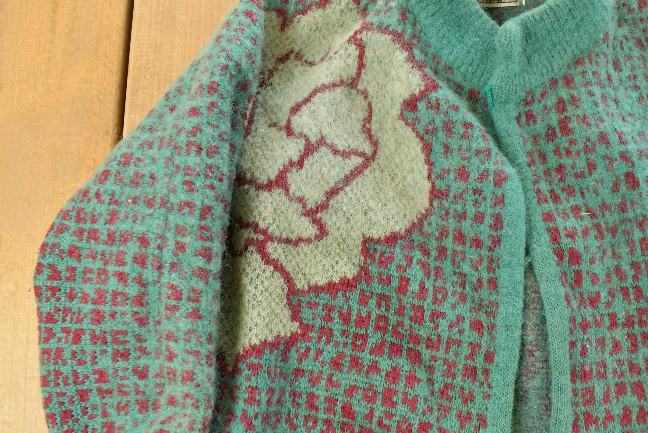 Vintage 1980s Floral Wool Mohair Knit Cardigan Sweater Women's XL - Image 3