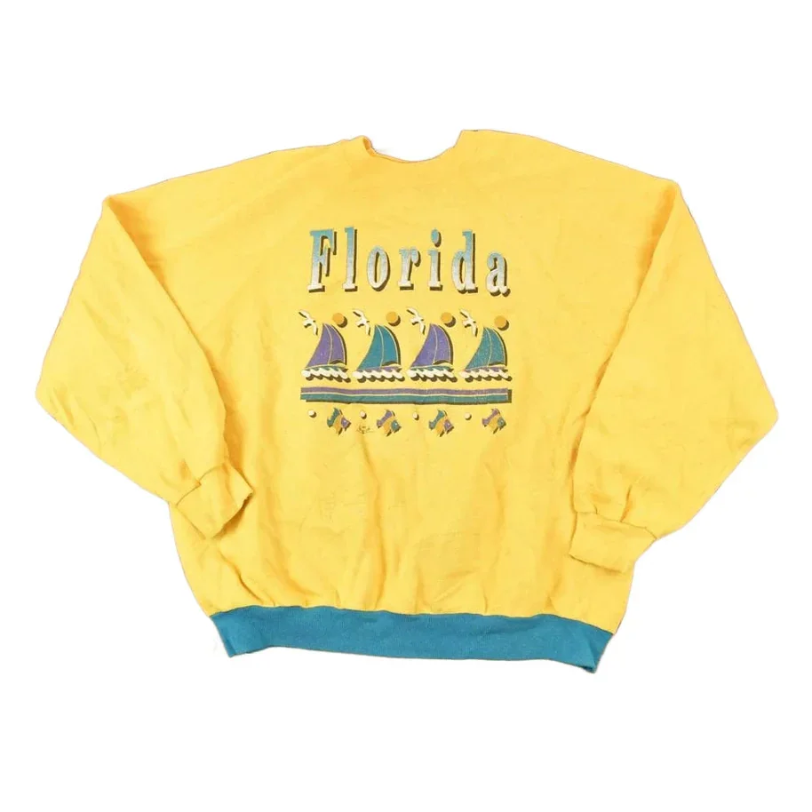 Vintage 1980s Florida sailboats Graphic Print Crewneck Sweatshirt Mens L