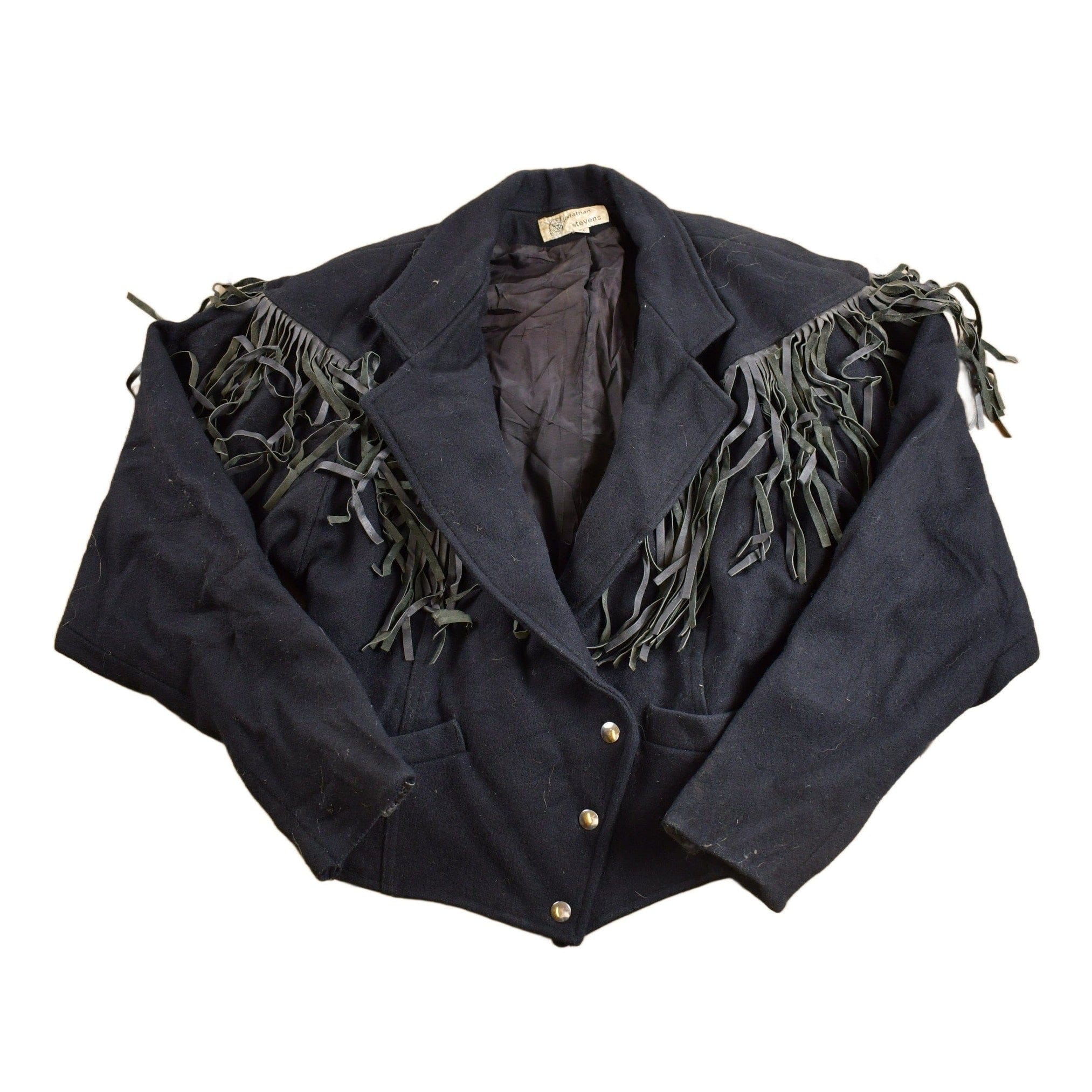 Vintage 1980s G4000 Wool And Leather Johnathan Stevens Western Fringe Jacket Women's S