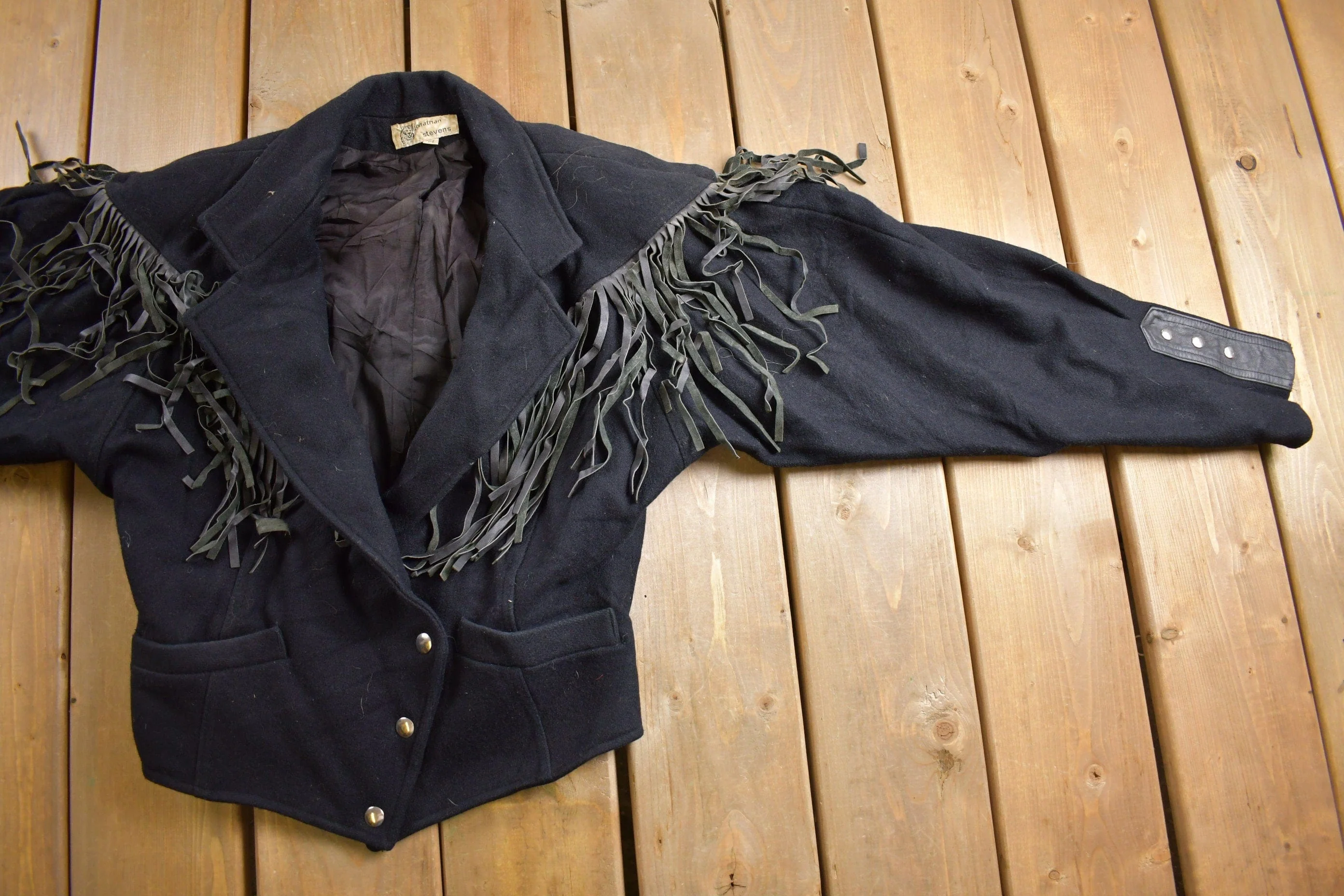 Vintage 1980s G4000 Wool And Leather Johnathan Stevens Western Fringe Jacket Women's S - Image 3
