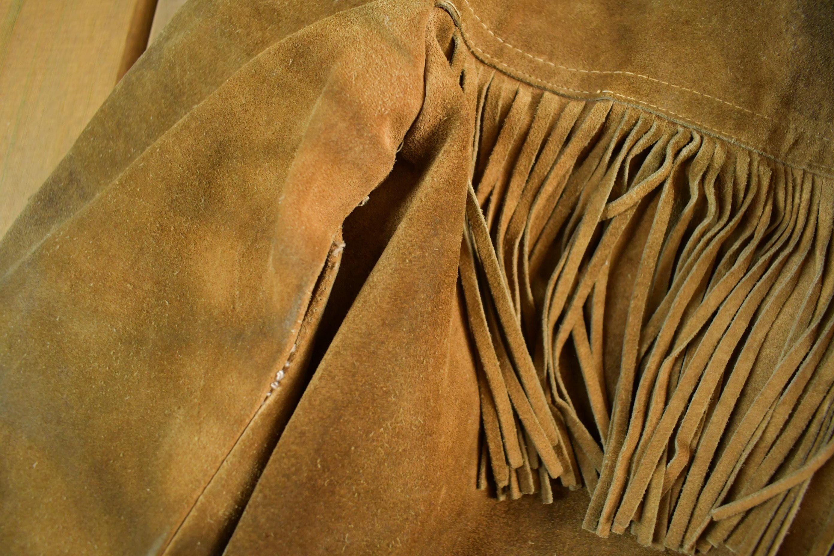Vintage 1980s Genuine Leather Western Fringe Jacket Men's Medium - Image 4