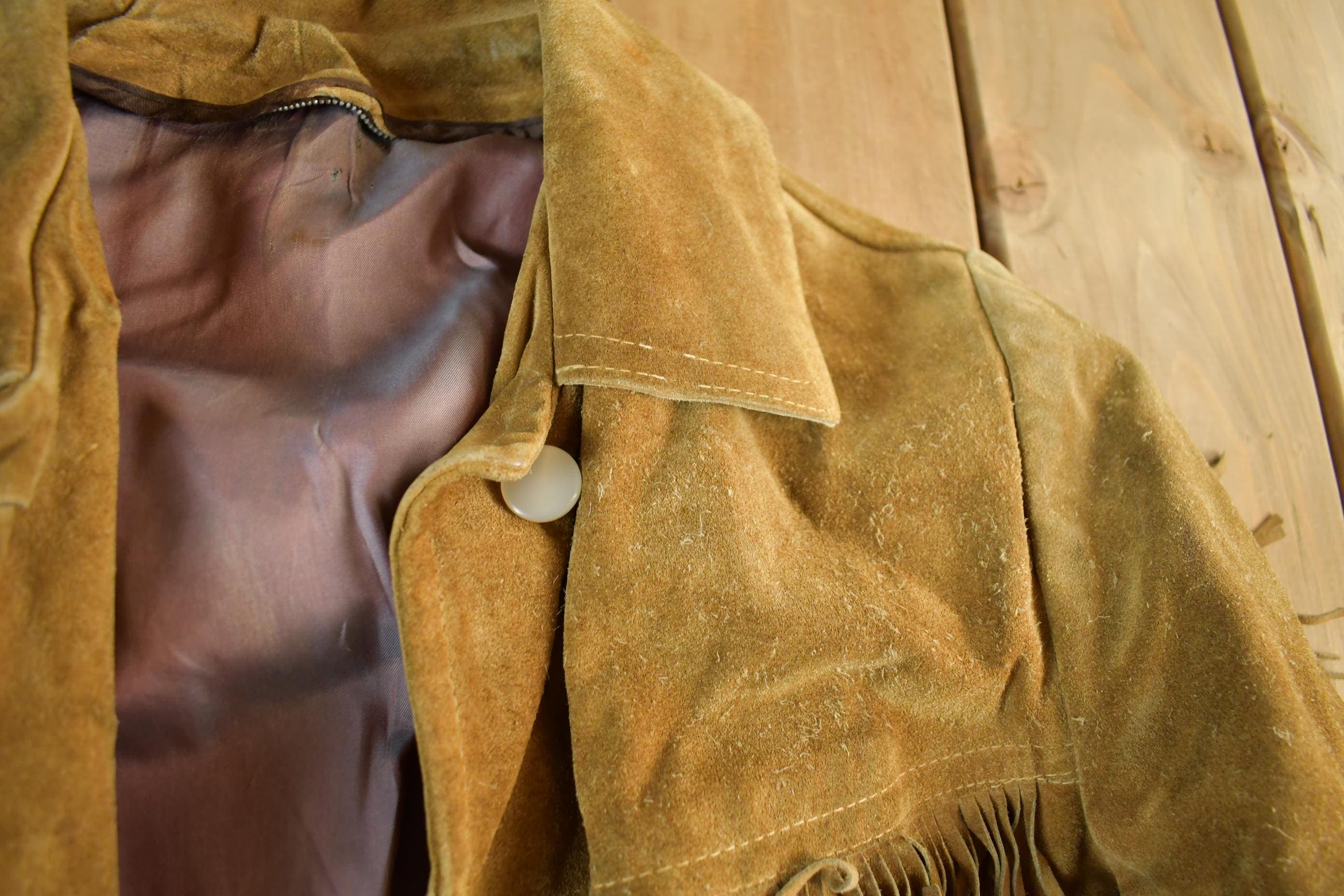 Vintage 1980s Genuine Leather Western Fringe Jacket Men's Medium - Image 5