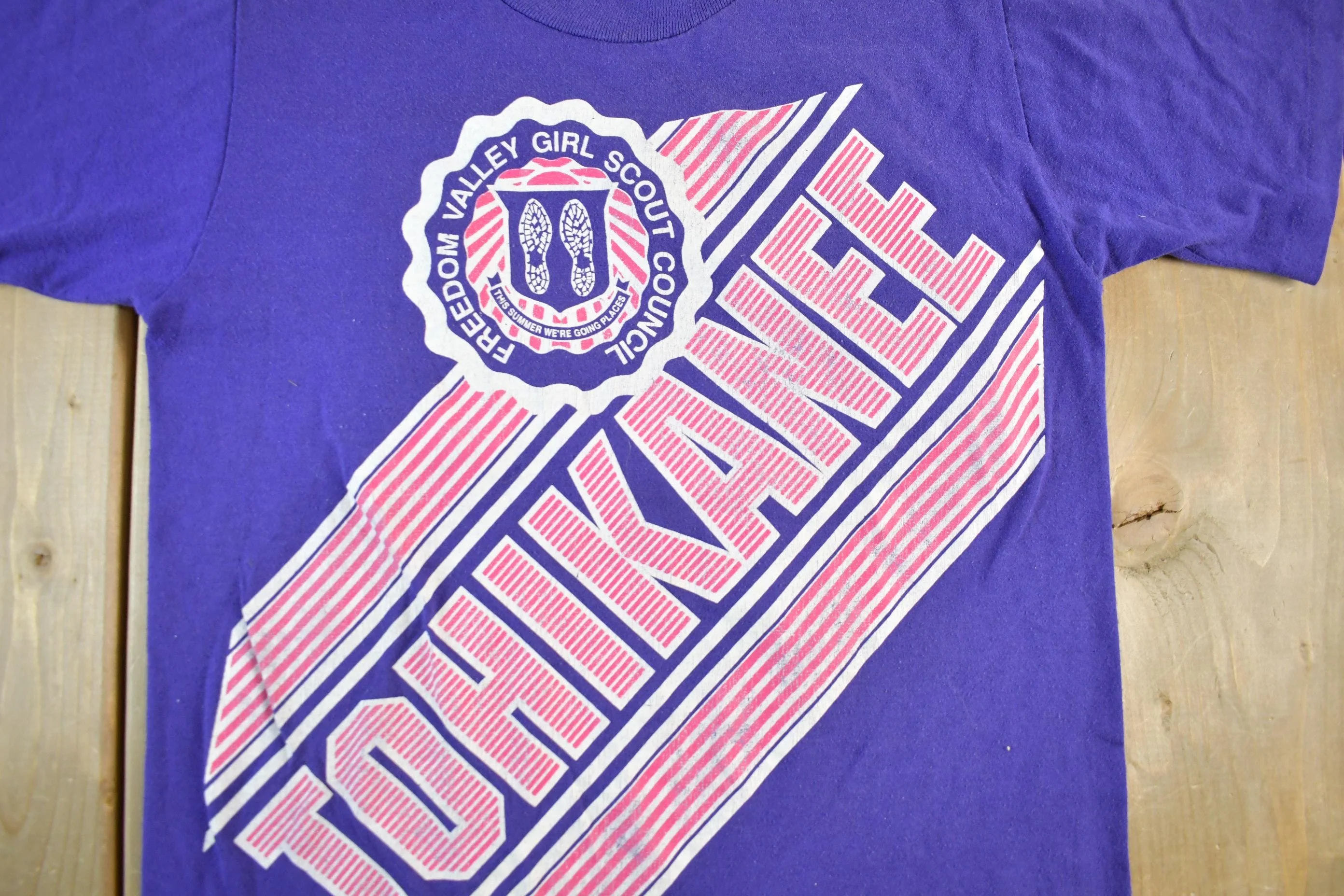 Vintage 1980s Girl Scouts Tohikanee Graphic T Shirt Men's XS - Image 3