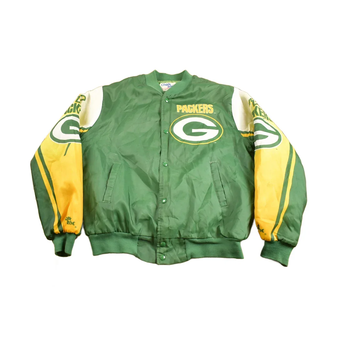 Vintage 1980s Green Bay Packers NFL Chalkline All Over Print Jacket Men's XL - Image 2