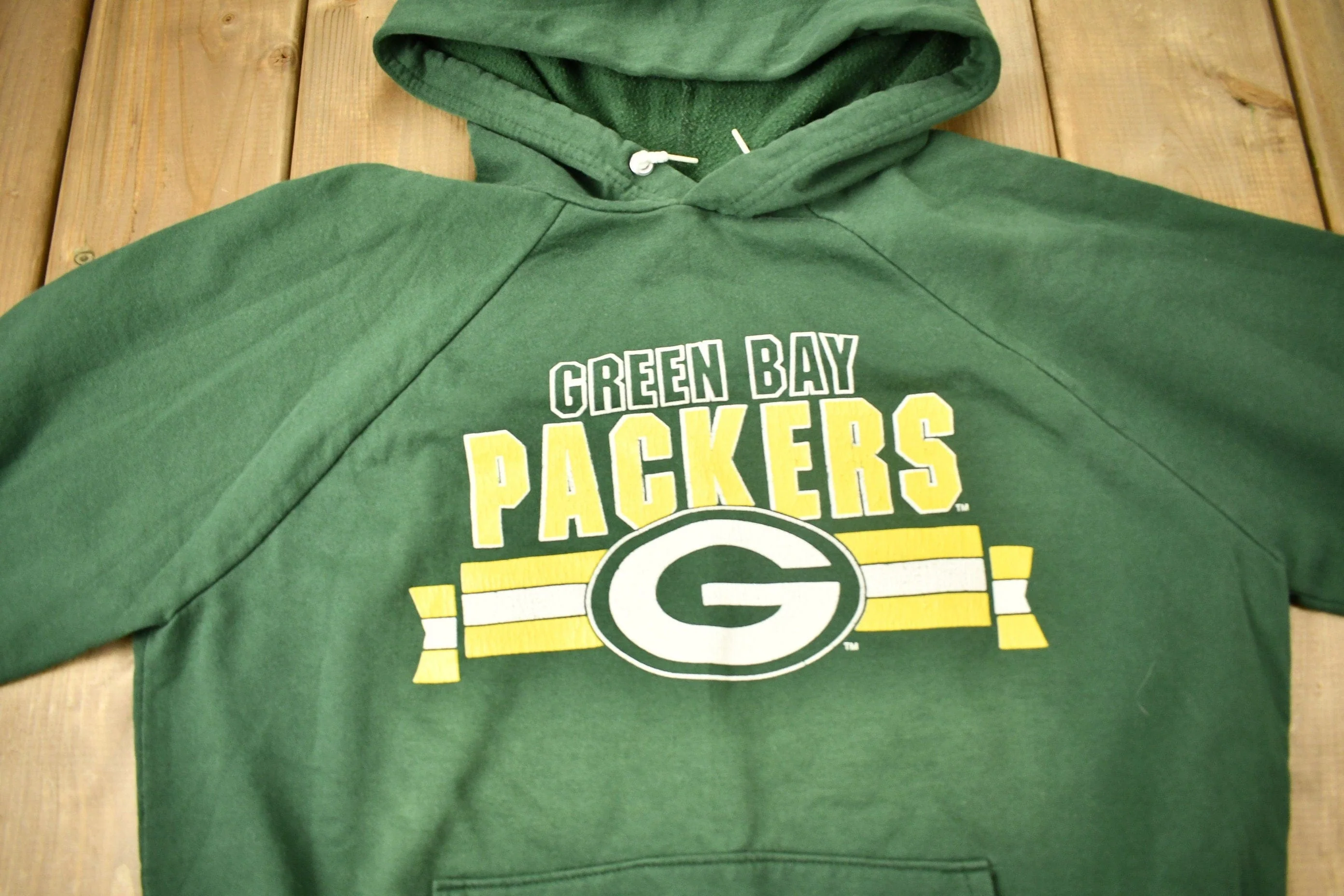 Vintage 1980s Green Bay Packers NFL Raglan Hoodie Men's Large - Image 3