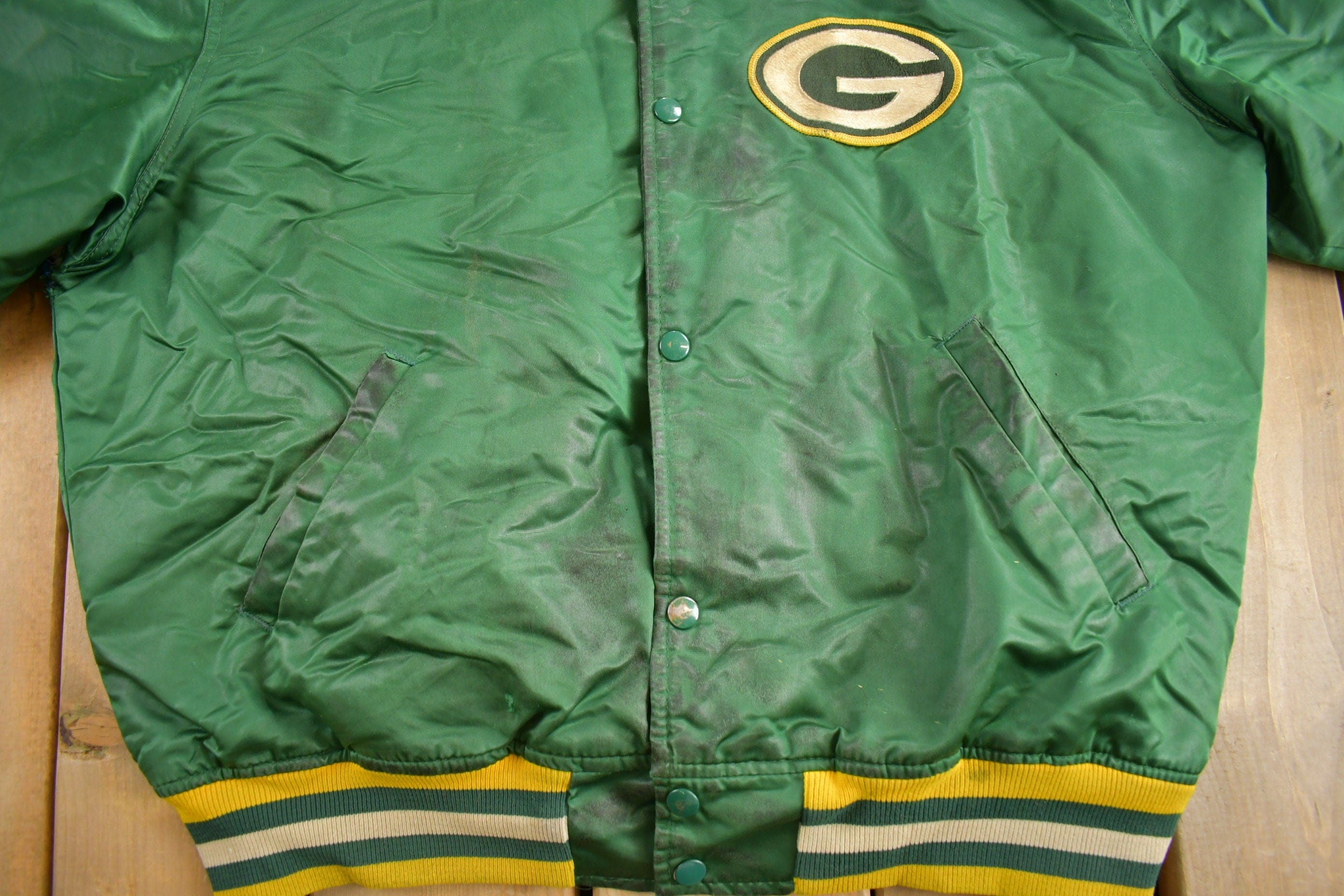 Vintage 1980s Green Bay Packers NFL Satin Starter Jacket Men's XL - Image 3
