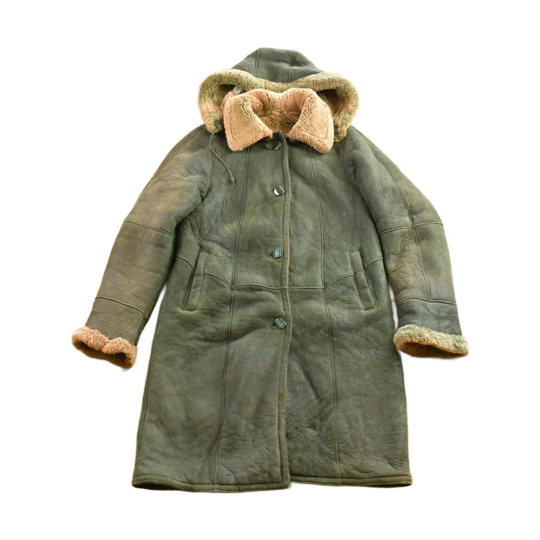 Vintage 1980s Green Shearling Leather Jacket Men's Medium