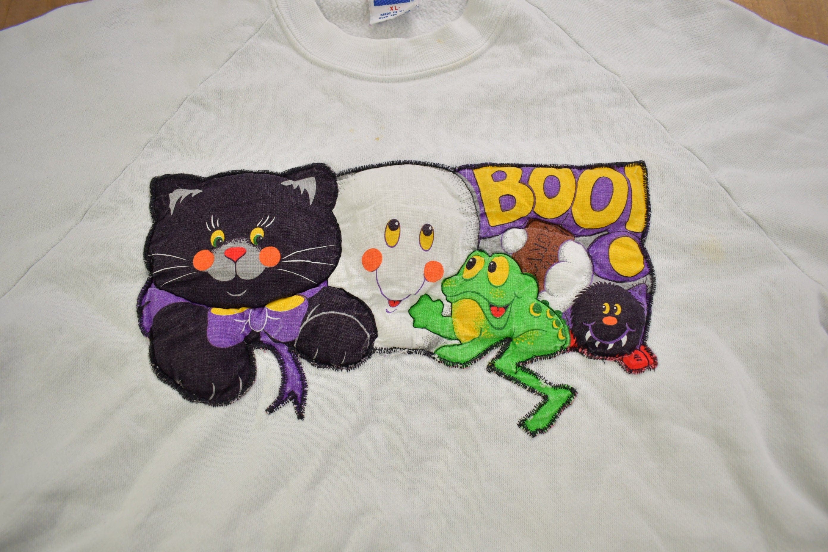 Vintage 1980s Halloween Patchwork Raglan Crewneck Sweatshirt Men's Large - Image 3