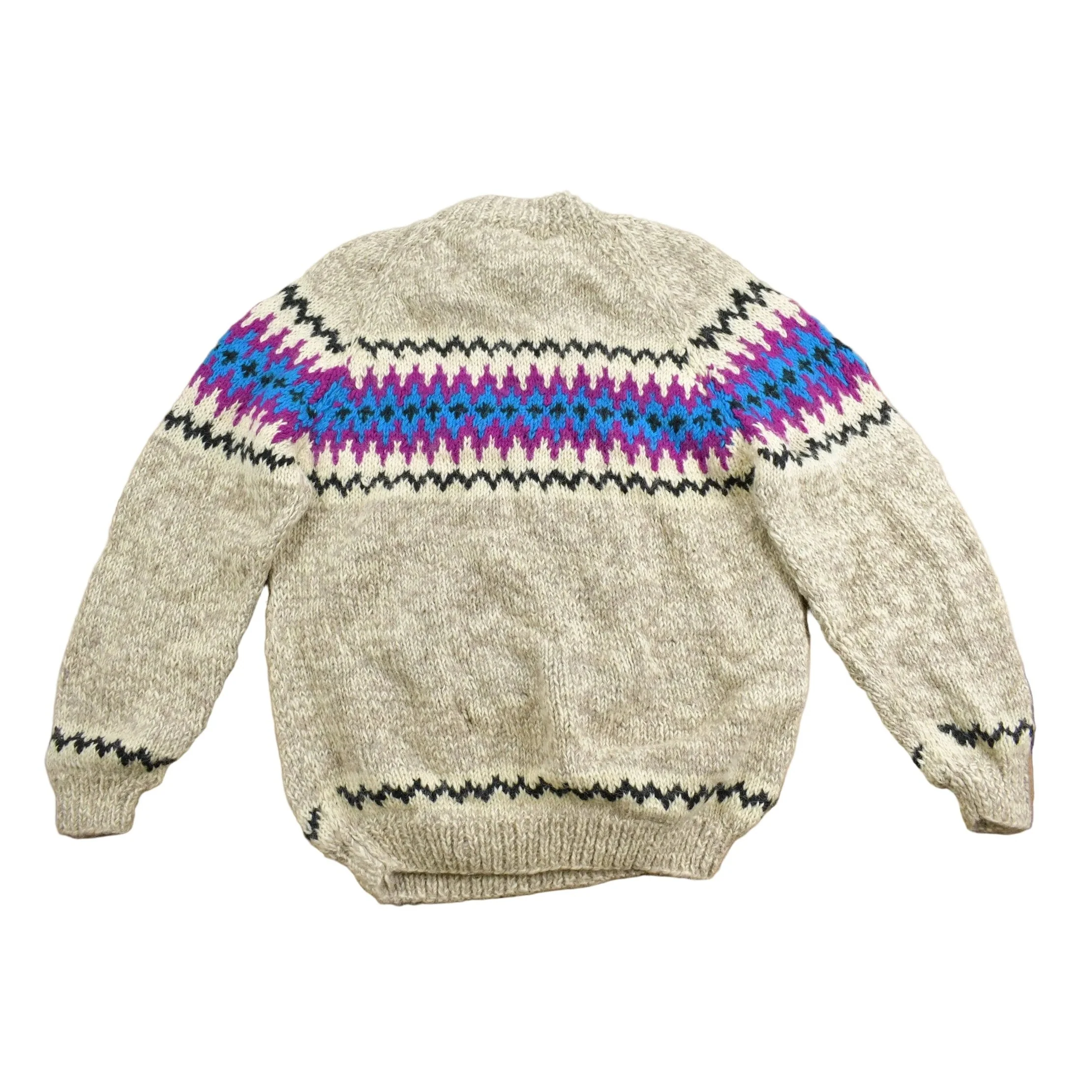 Vintage 1980s Hand Made 100% Wool Knit Heavy Knit Sweater Womens L - Image 2