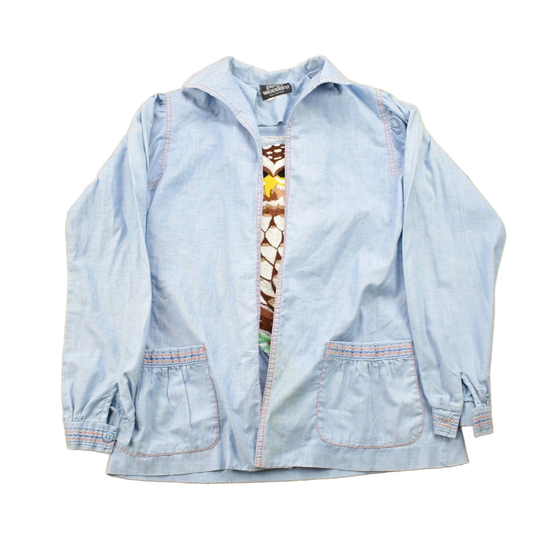 Vintage 1980s Hand Stitched Owl Theme Button Up Shirt Men's M - Image 2