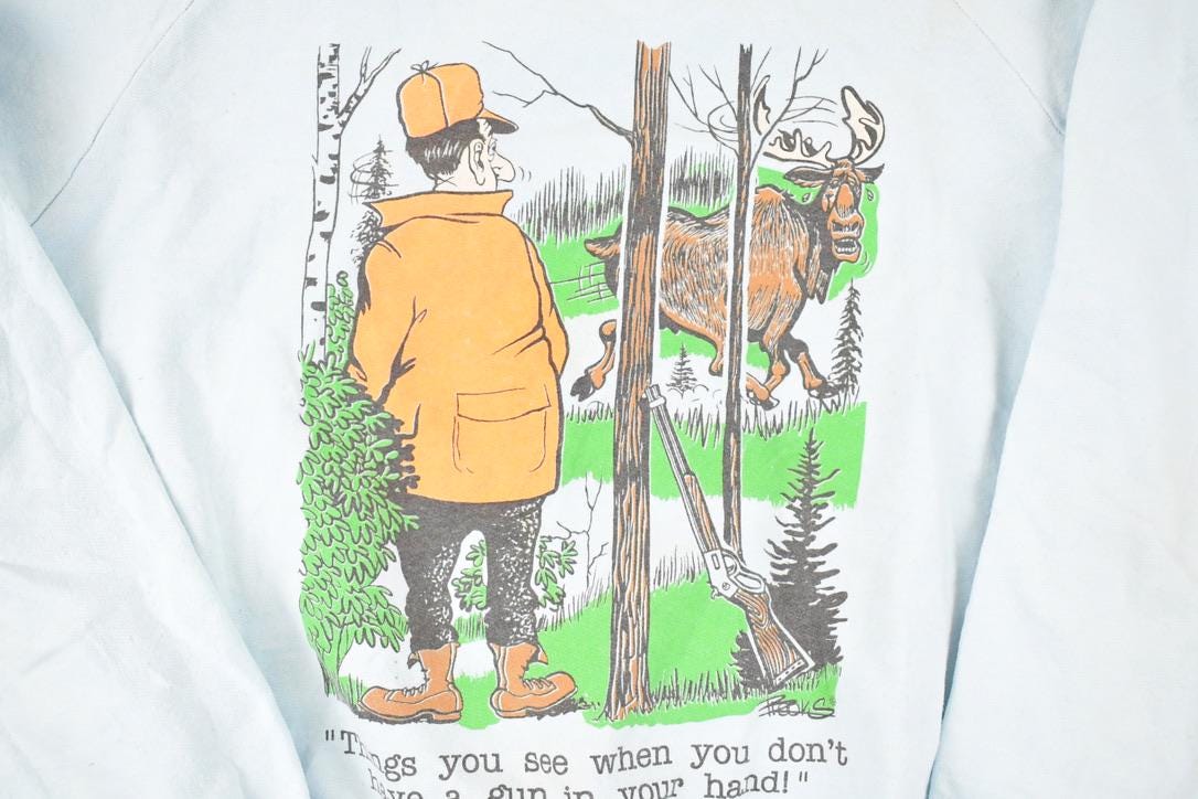 Vintage 1980s Hunters Funny Cartoon Graphic Print Crewneck Sweatshirt Men's M - Image 3