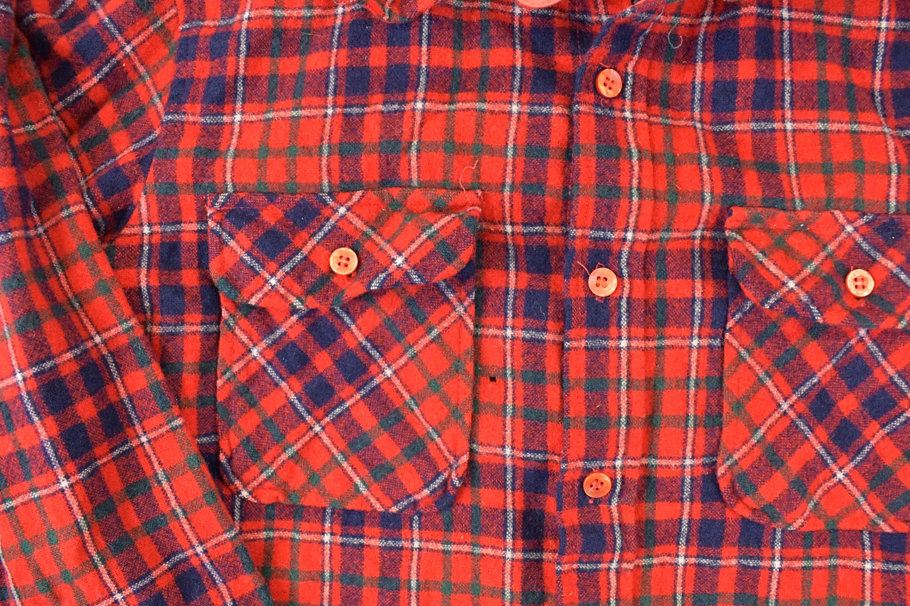 Vintage 1980s HW Virgin Wool Classic Plaid Flannel Button Up Shirt Men's M - Image 3