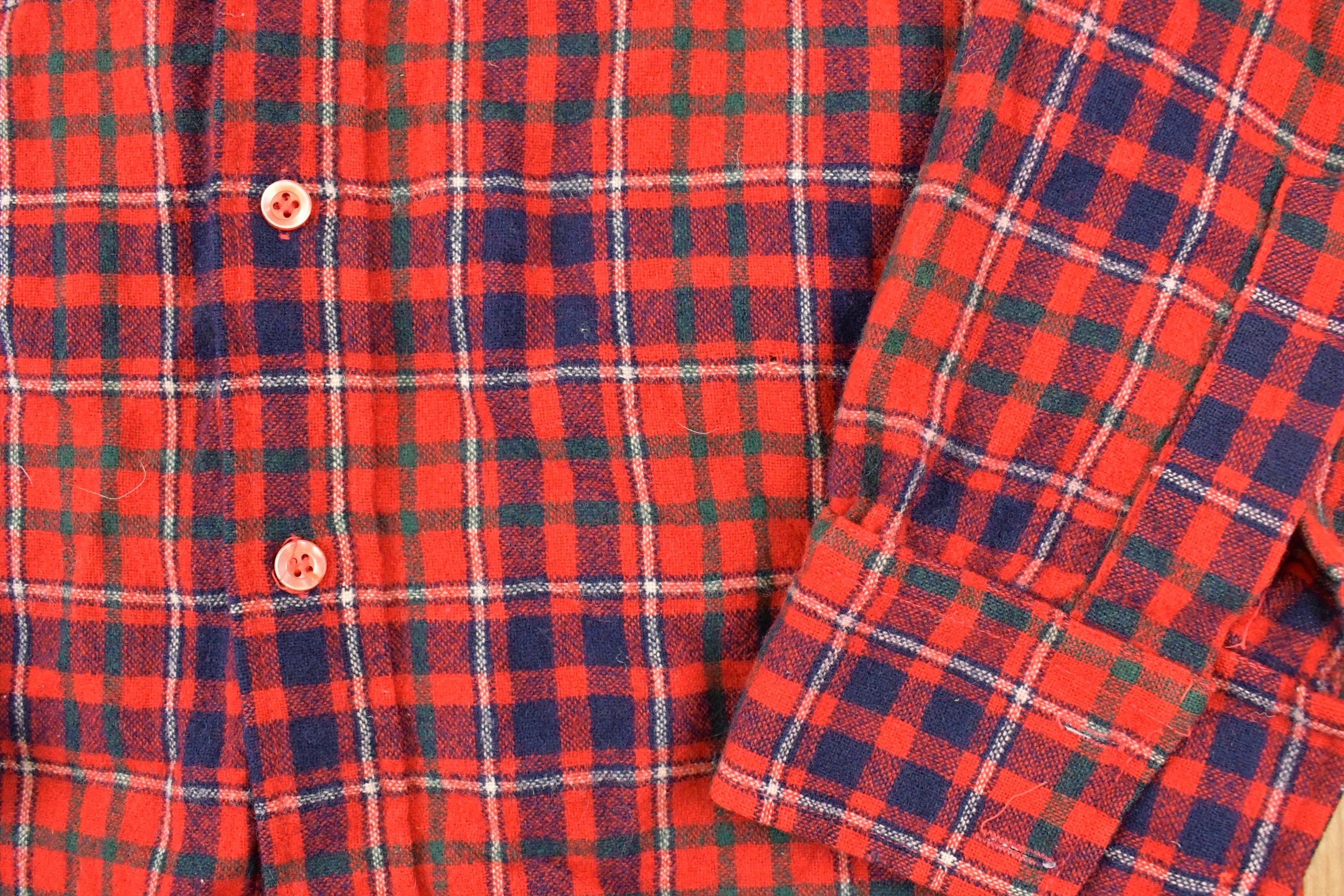 Vintage 1980s HW Virgin Wool Classic Plaid Flannel Button Up Shirt Men's M - Image 4