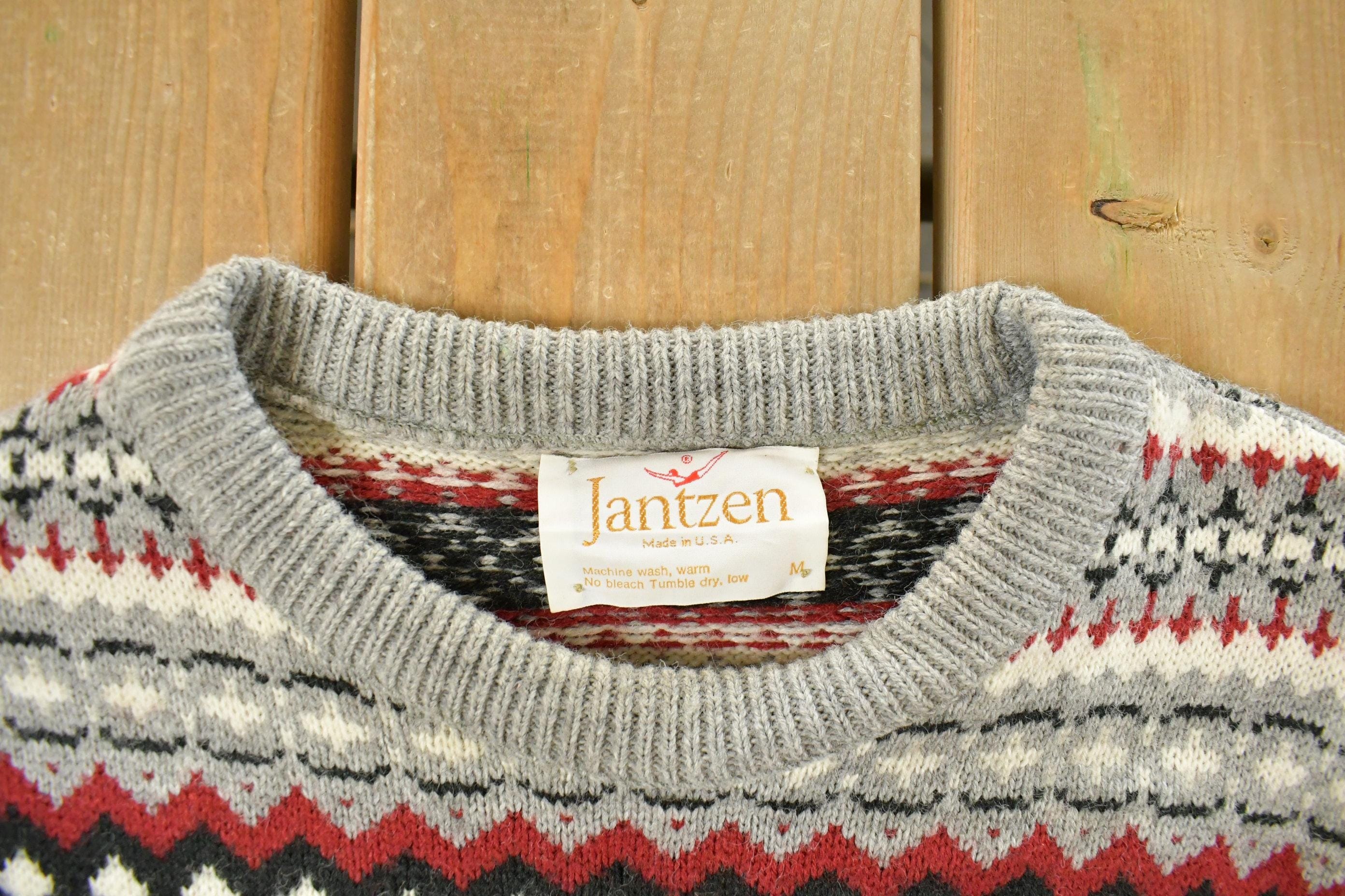 Vintage 1980s Jantzen Knit Crewneck Sweater Men's Small - Image 4