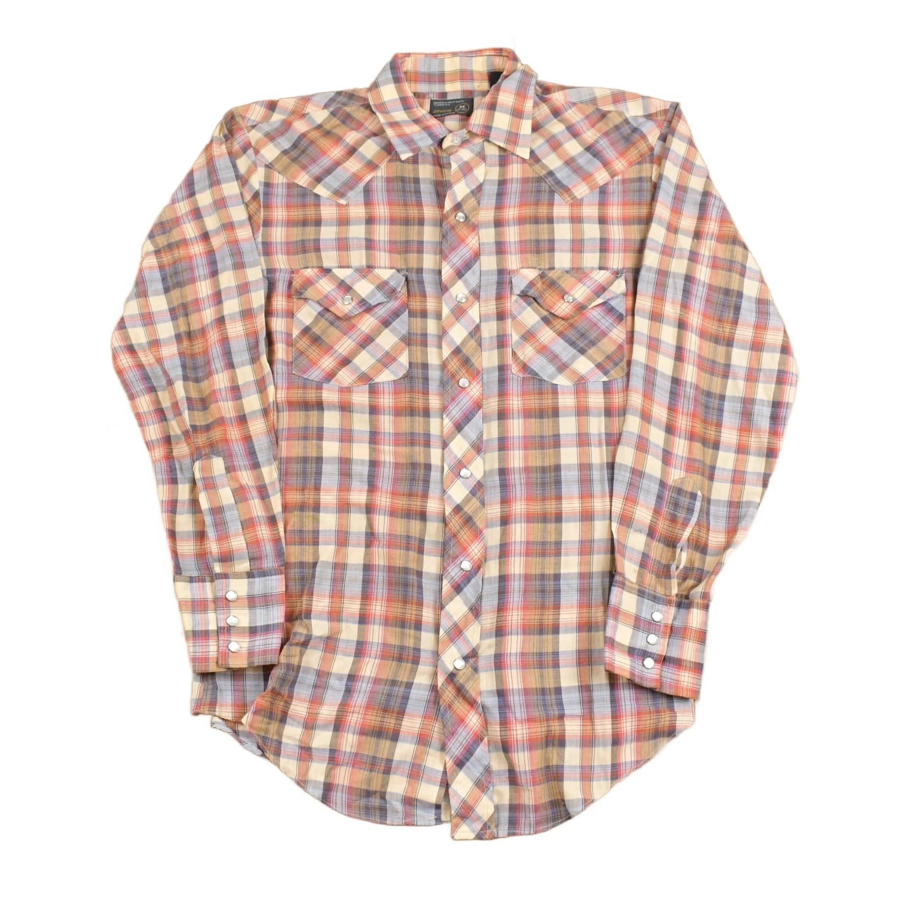 Vintage 1980s JC Penney Western Plaid Button Up Shirt Men's Medium