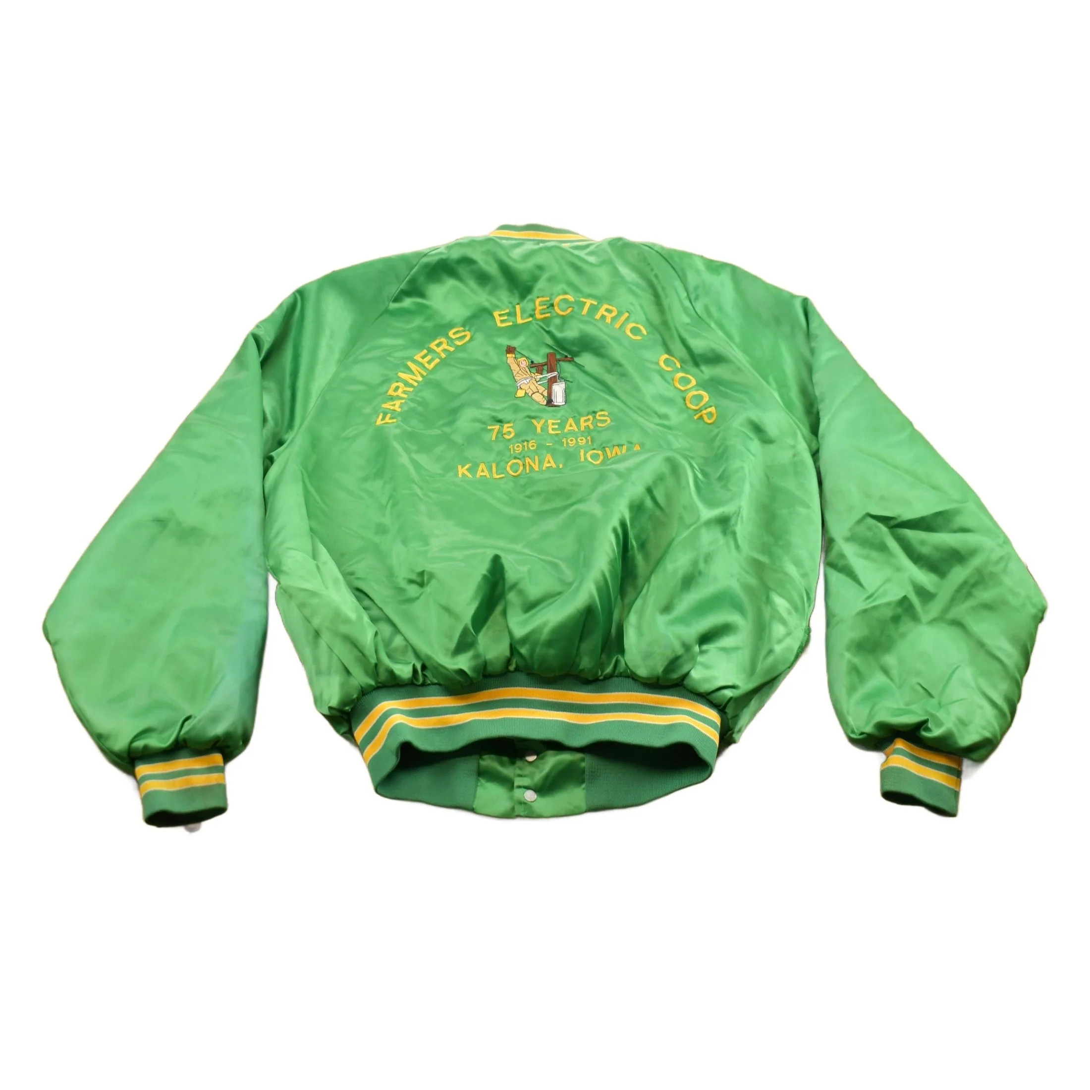 Vintage 1980s Kalona Iowa Satin Bomber Jacket Men's Medium - Image 2
