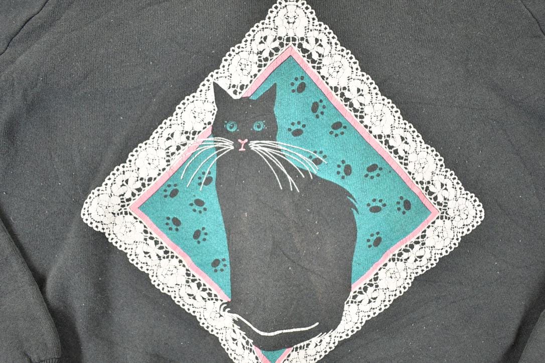 Vintage 1980s Lace Cat Collared Crewneck Sweatshirt Women's L - Image 3