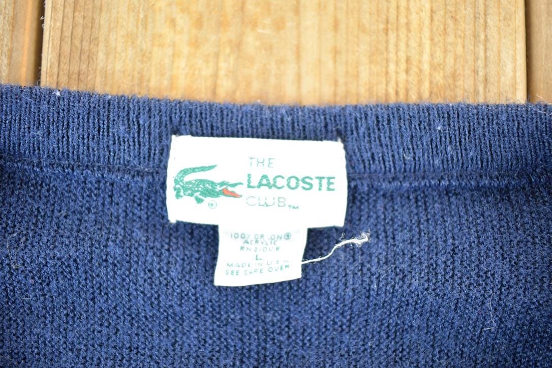 Vintage 1980s Lacoste Knit V Neck Sweater Mens L - Image 4