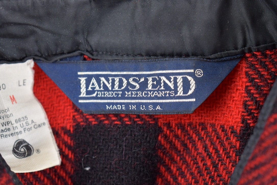 Vintage 1980s Lands End Buffalo Plaid Wool Button Up Shirt Men's Large - Image 4