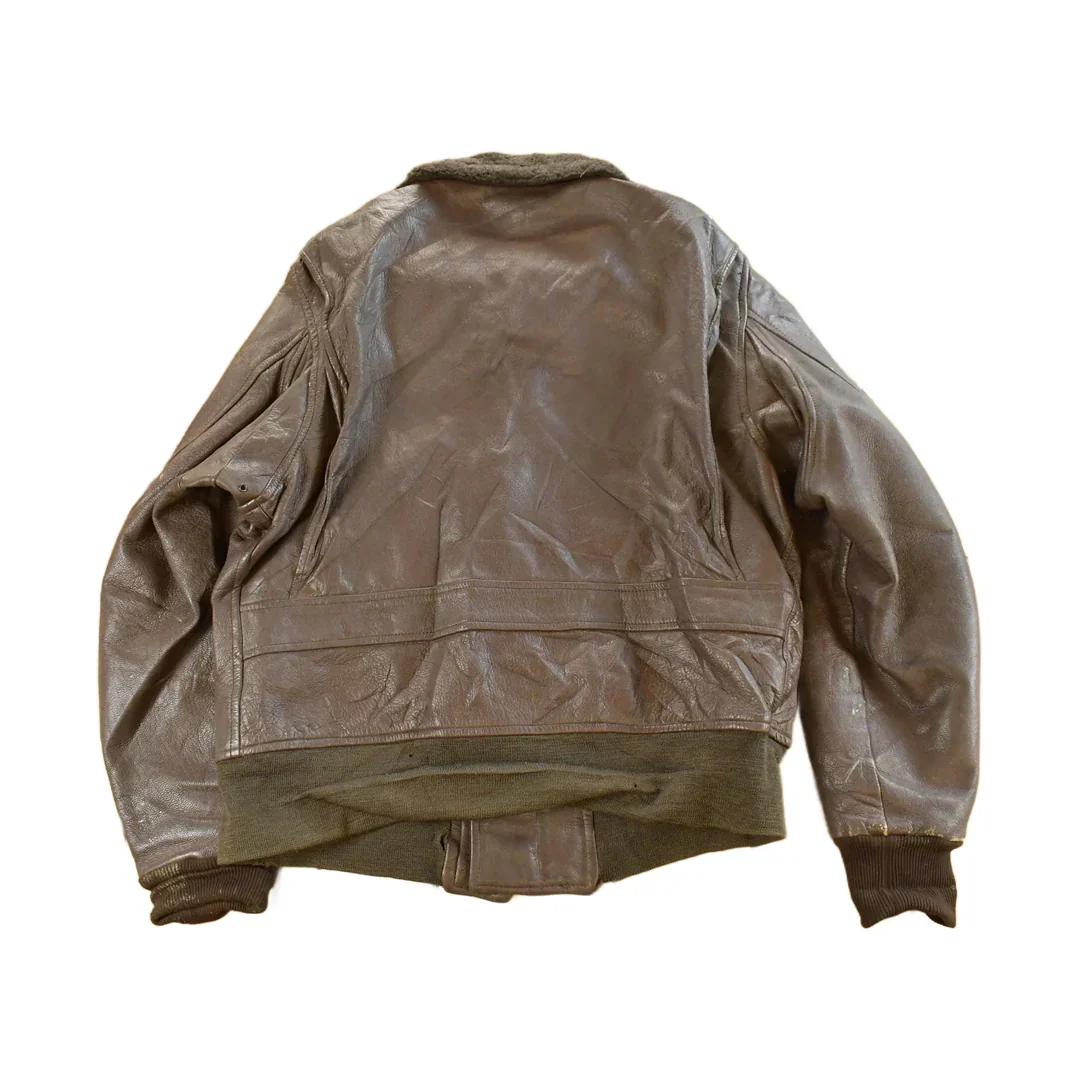 Vintage 1980s Leather Bomber Flight Jacket Men's Large - Image 2