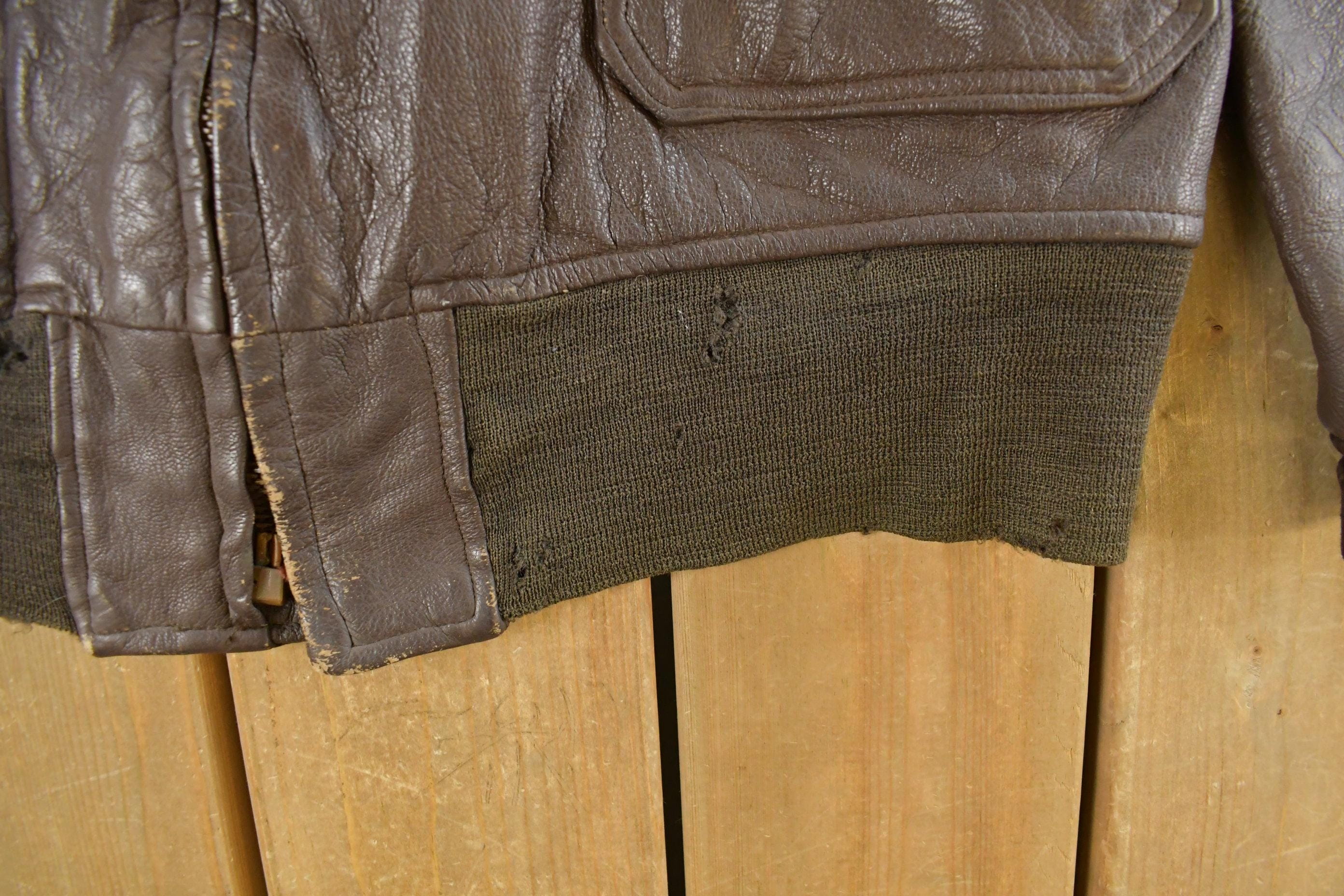 Vintage 1980s Leather Bomber Flight Jacket Men's Large - Image 4